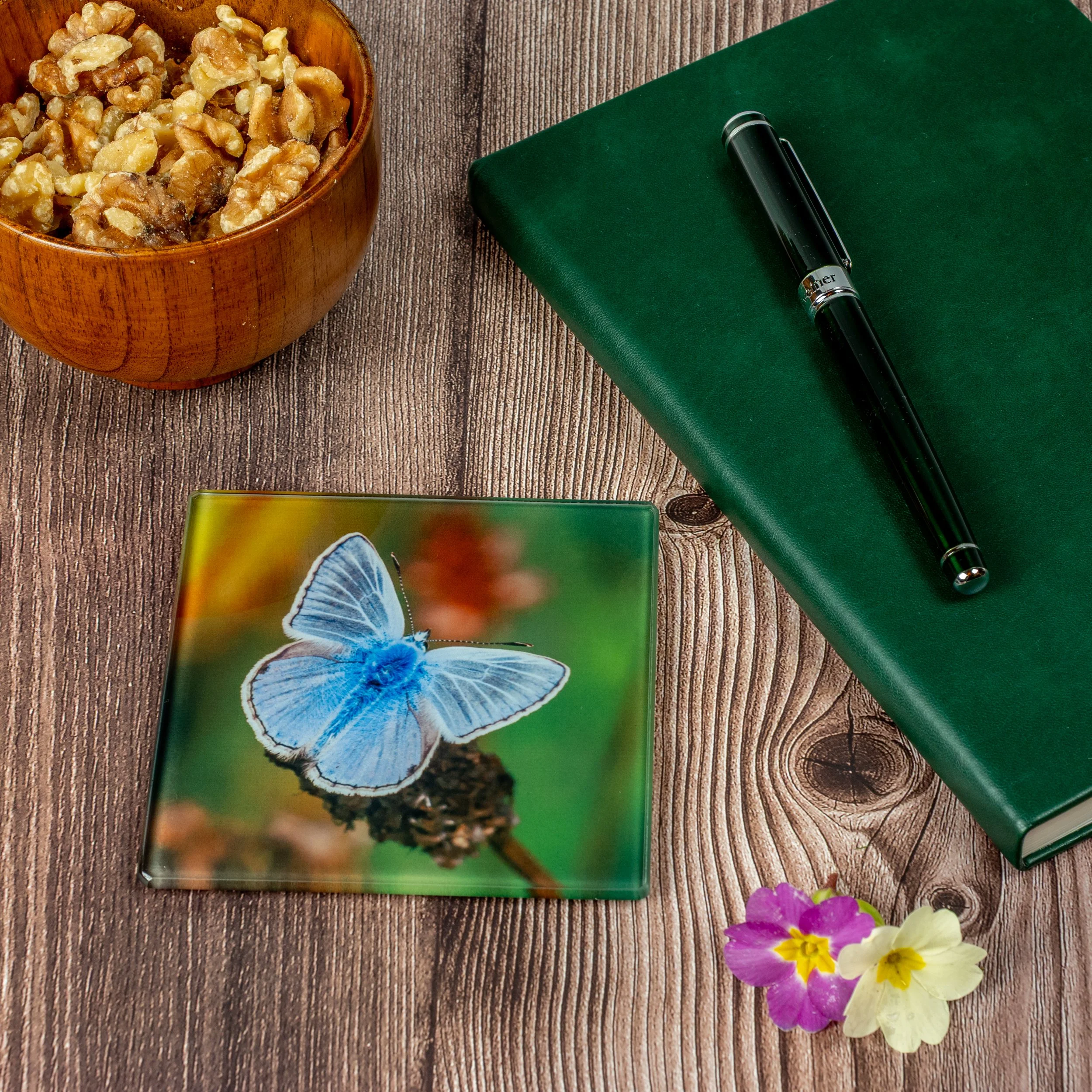 Common Blue Butterfly Coaster - Glass