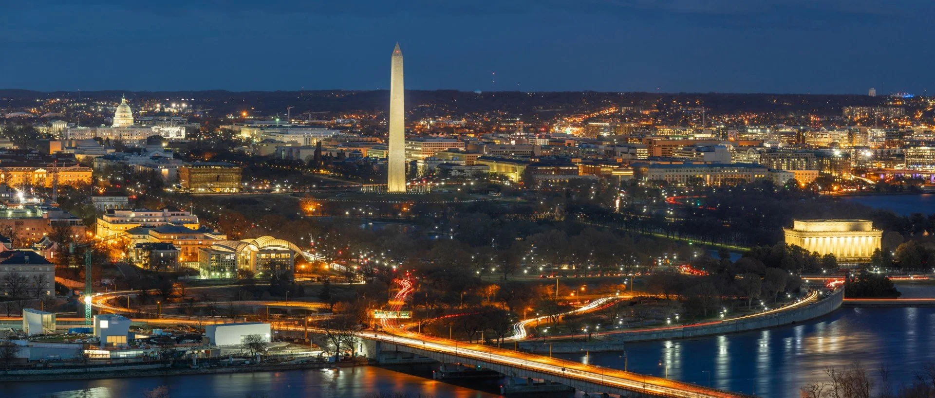 Panorama of downtown Washington DC at night