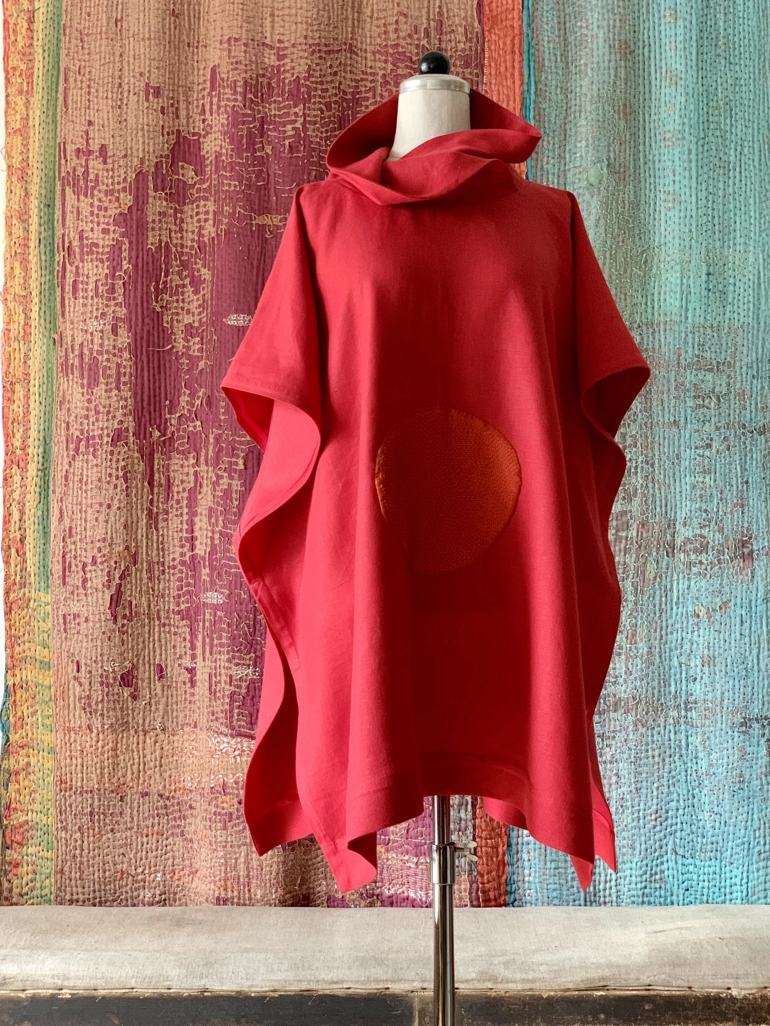 Planet Shirt long  one size   red linen