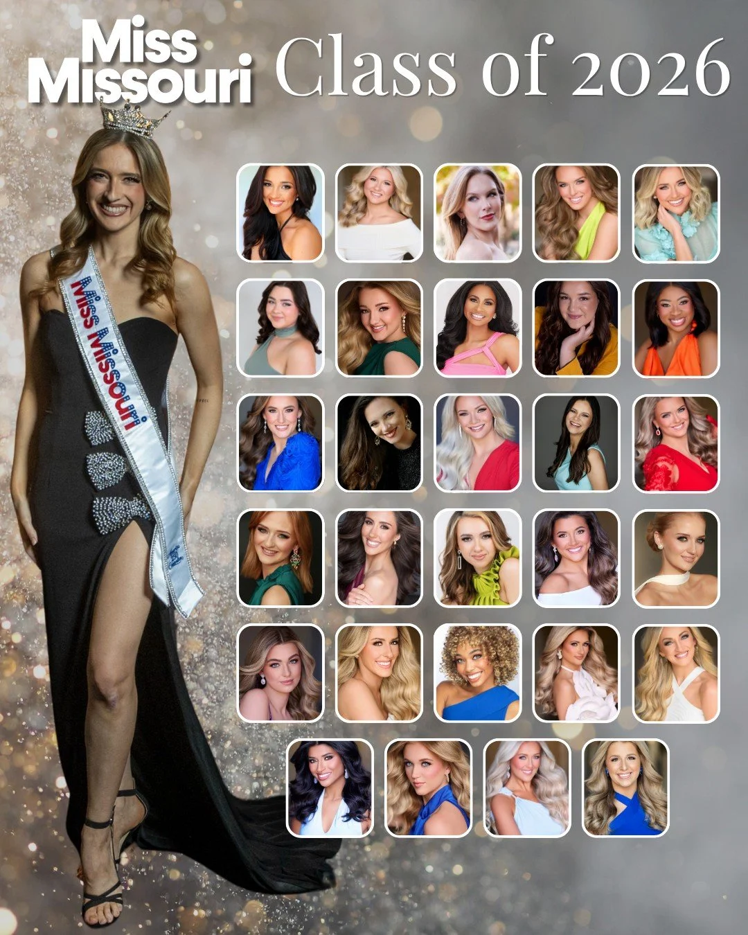 officially introducing to you the Miss Missouri Class of 2026!! ✨

one of these 29 women will be crowned the next Miss Missouri in less than a month!! 👑

we cannot wait to see all of these fabulous ladies in Mexico. 💛

Will we see you there?

#Miss