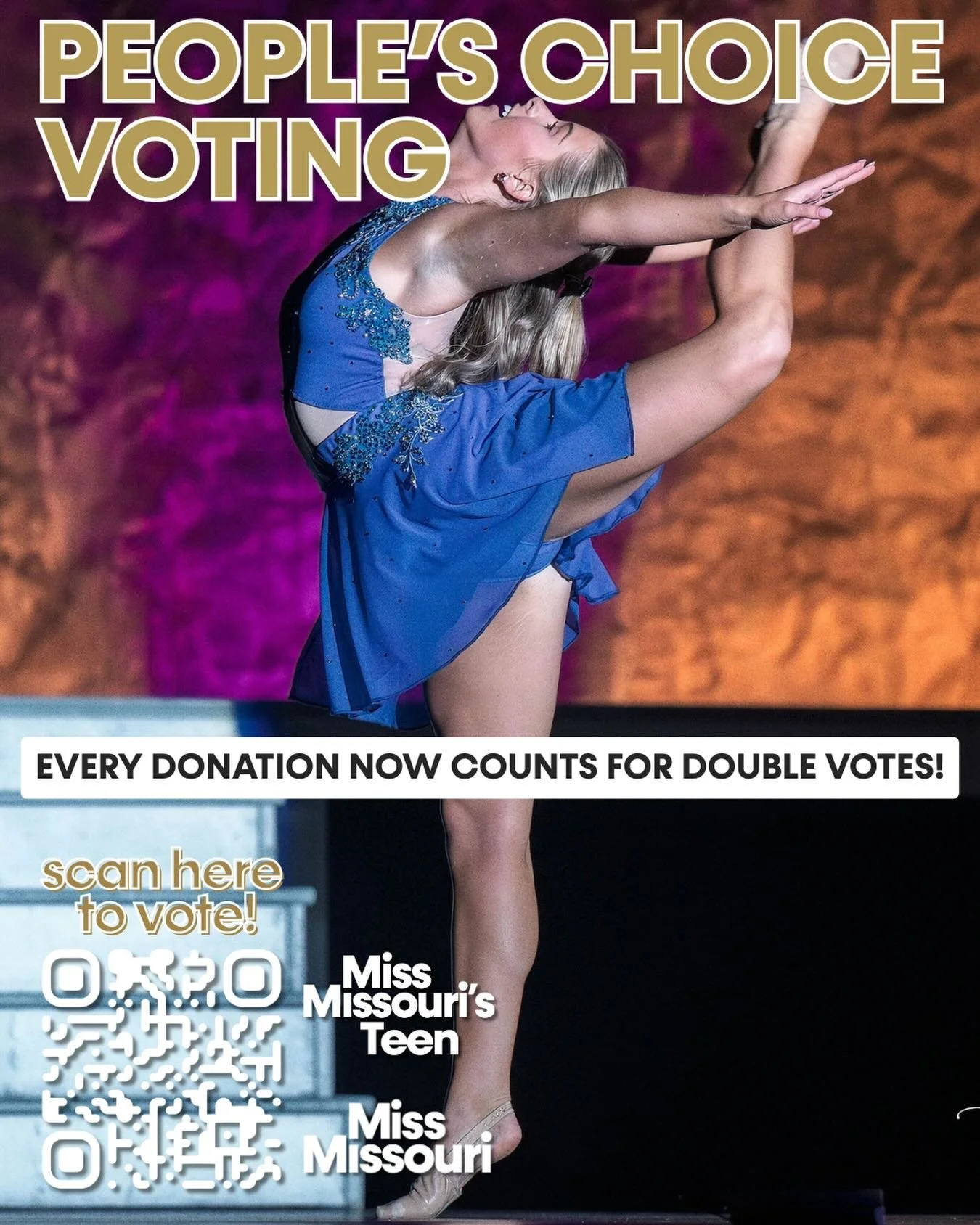 Your vote just got twice as powerful. 🗳️✨ Every donation to your favorite Miss Missouri and Miss Missouri&rsquo;s Teen delegate now counts for DOUBLE VOTES in People&rsquo;s Choice! Don&rsquo;t wait&hellip; show your girl some love and make it count