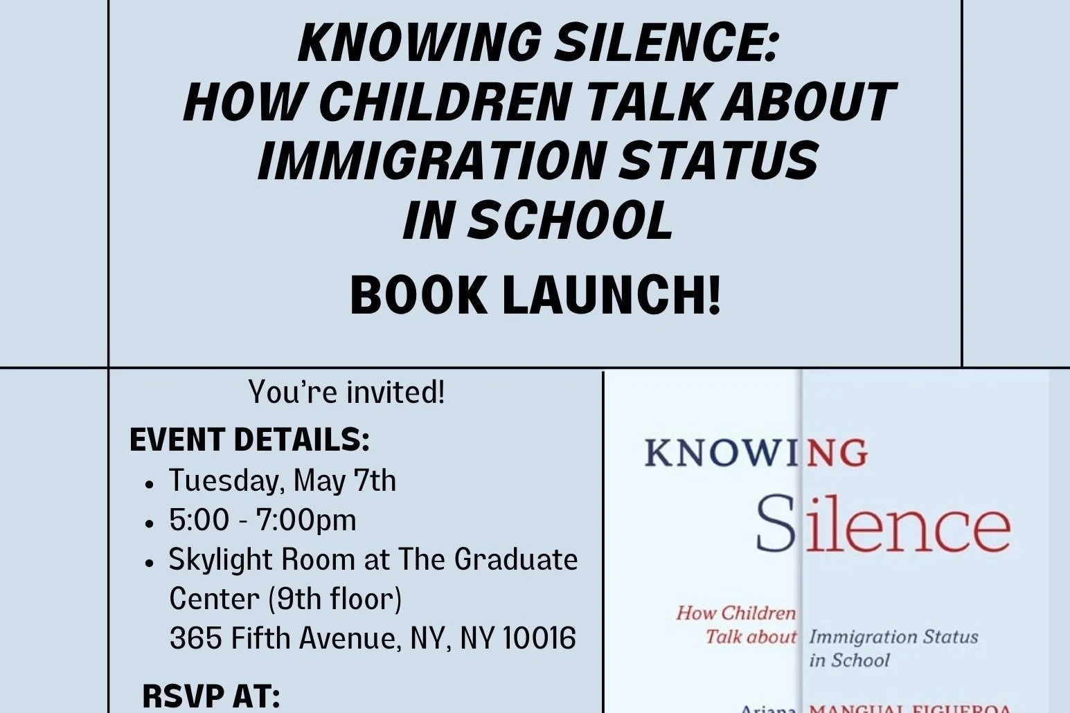 Book Launch | Knowing Silence: How Children Talk about Immigration Status in School