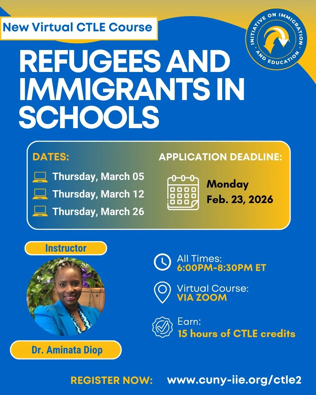📚✨ New CTLE Course Alert for NYS Educators!
Join Refugees and Immigrants in Schools, a virtual CTLE course designed to help educators better support refugee and immigrant students in today&rsquo;s classrooms.

🗓 Thursdays: March 5, 12 &amp; 26
⏰ 6: