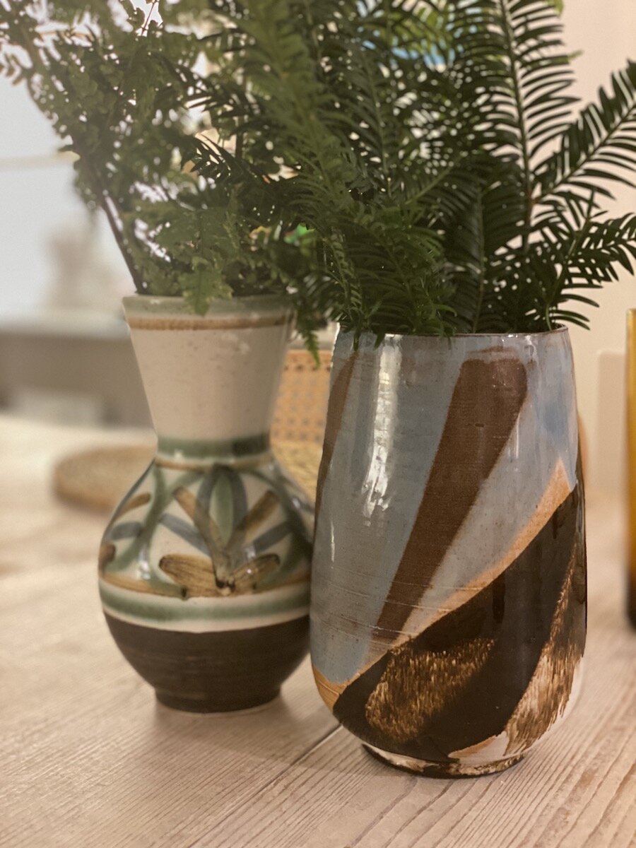 Abstract glazed vintage ceramic tulip vase