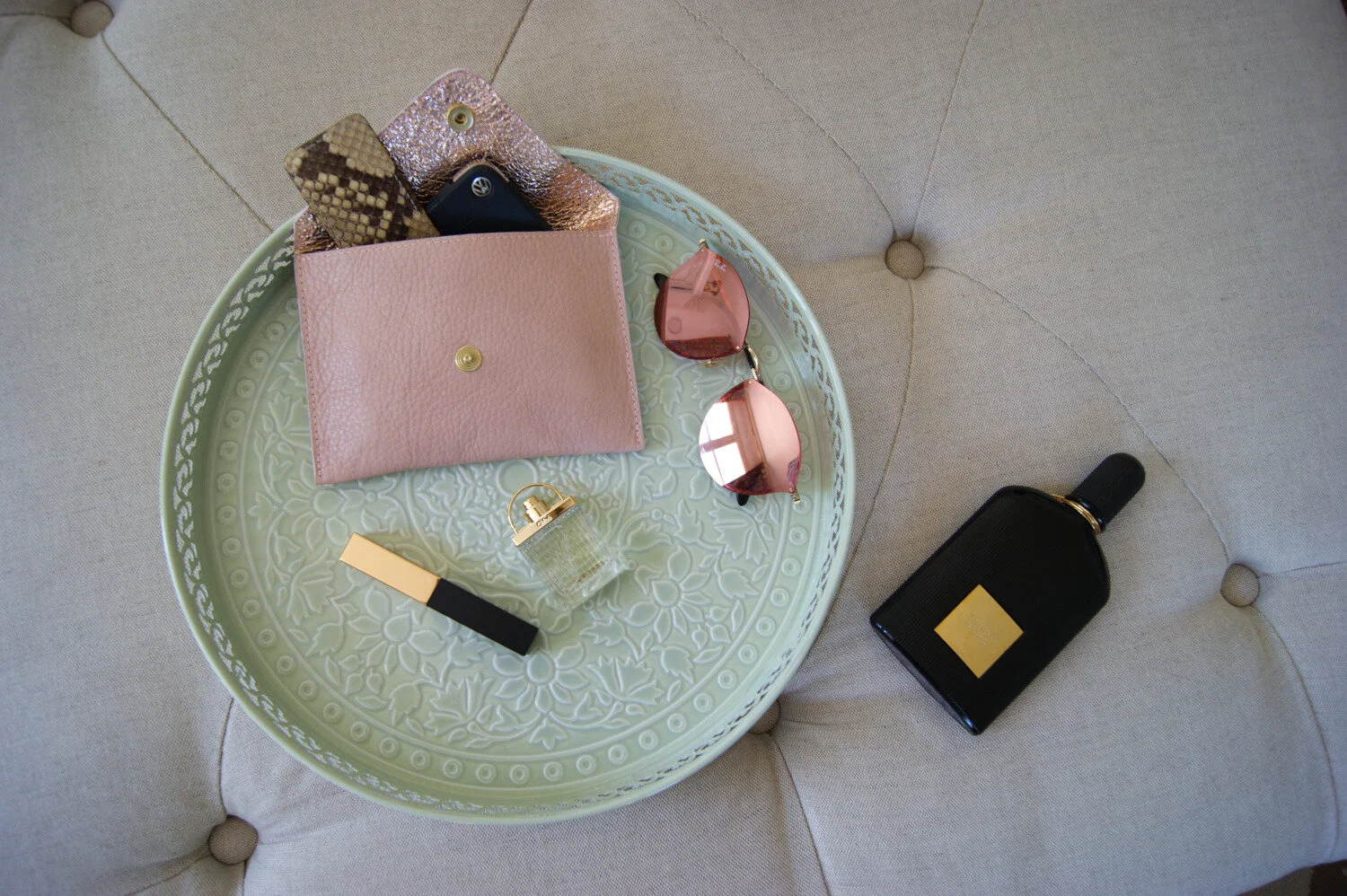 petite pochette ouverte cuir rose et cuir métallisé rose gold