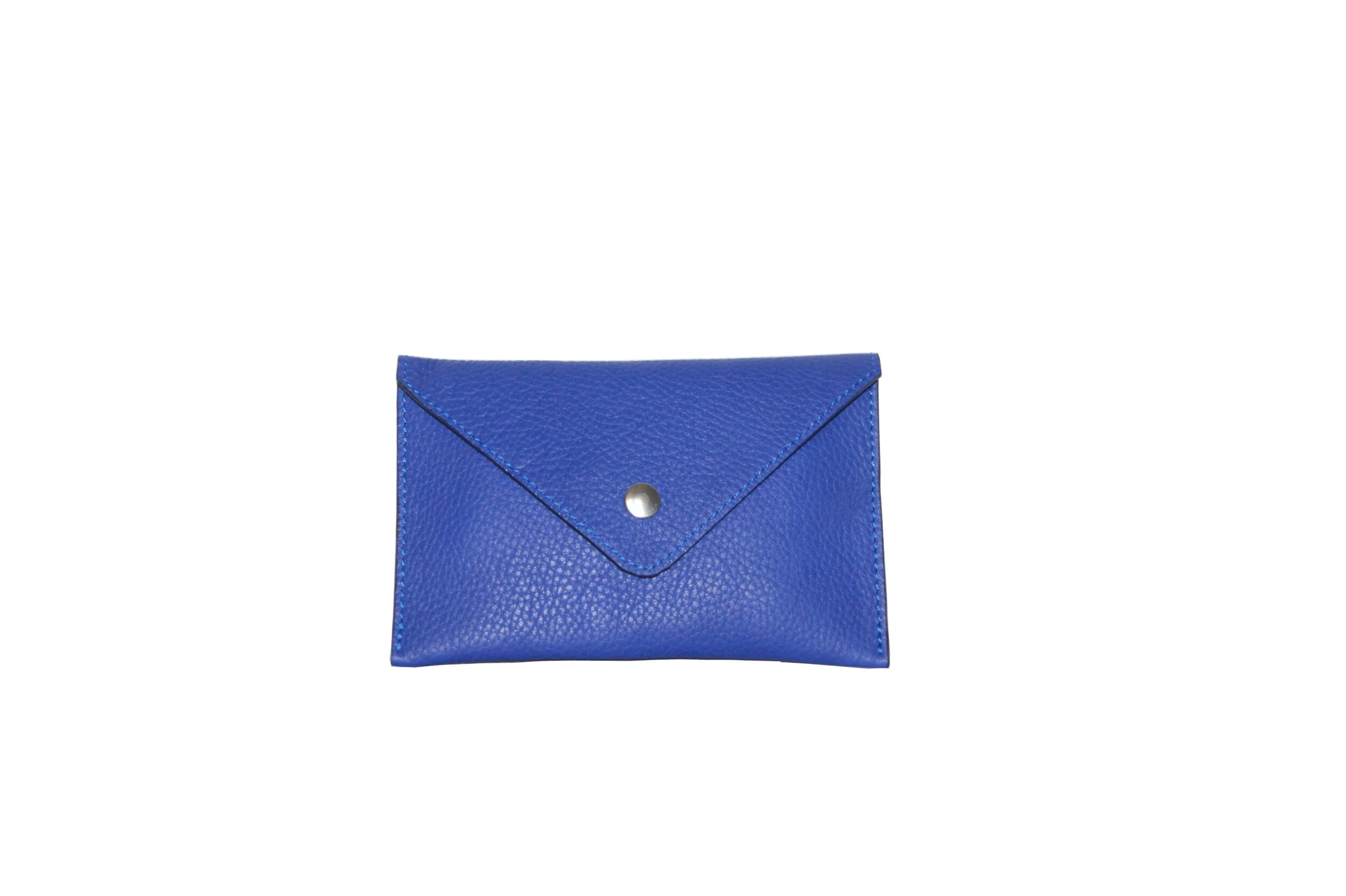 petite pochette cuir grainé bleu intérieur métallisé argent fermeture pression