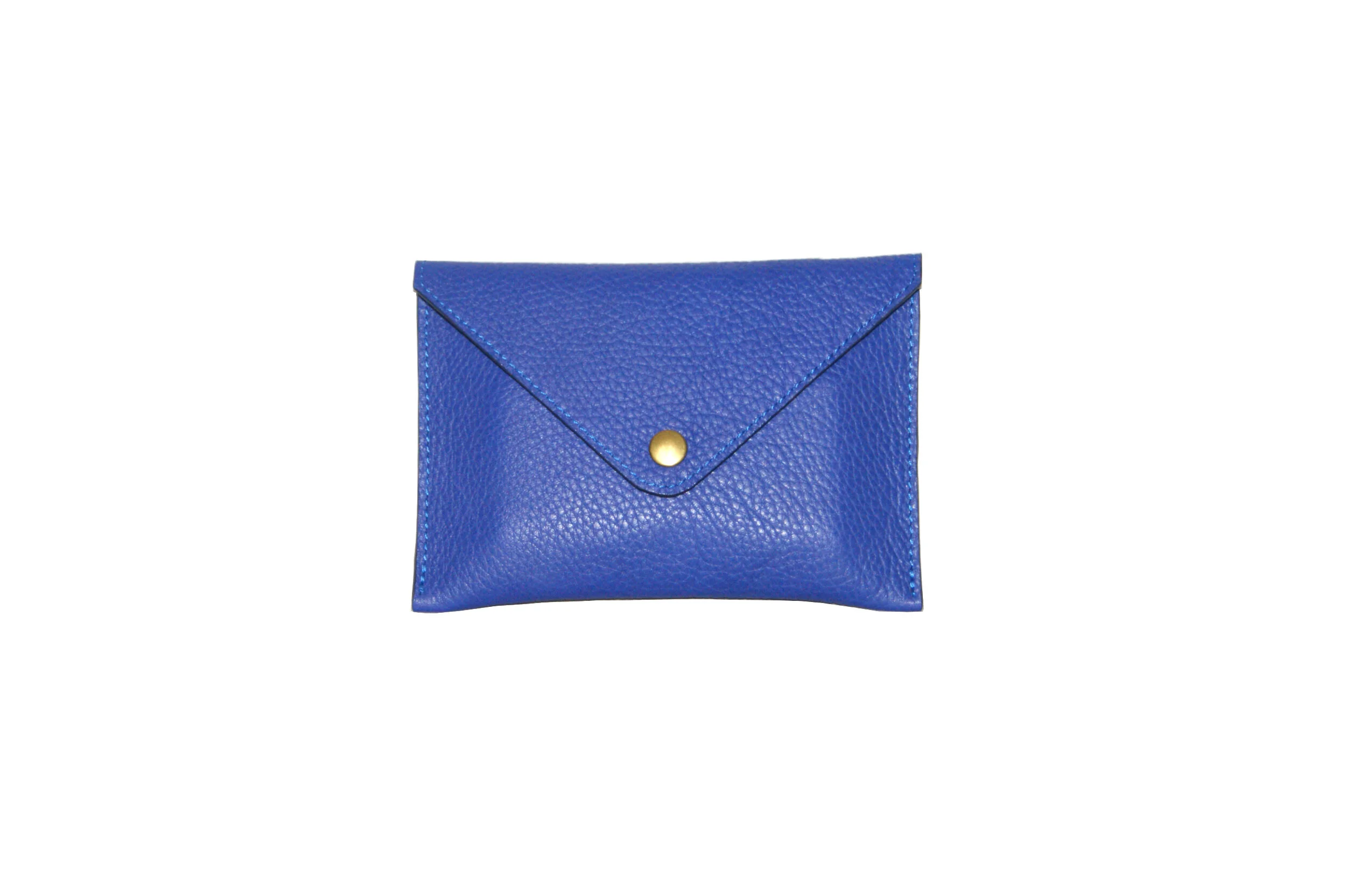 petite pochette cuir grainé bleu intérieur métallisé rose gold fermeture pression
