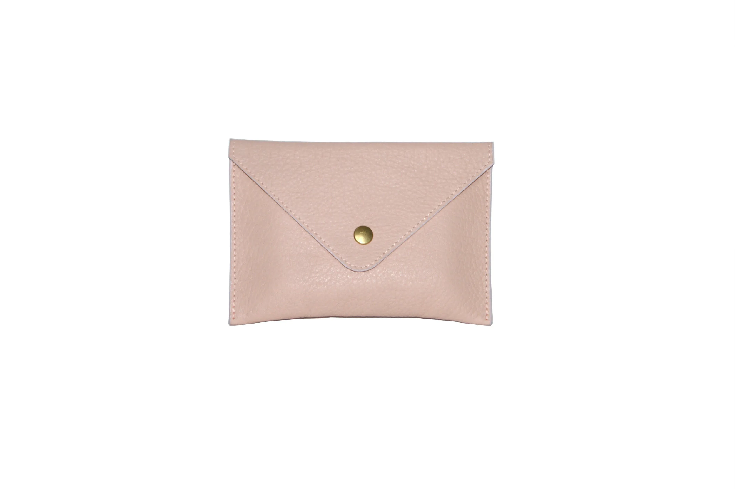 petite pochette cuir grainé rose intérieur métallisé rose gold fermeture pression