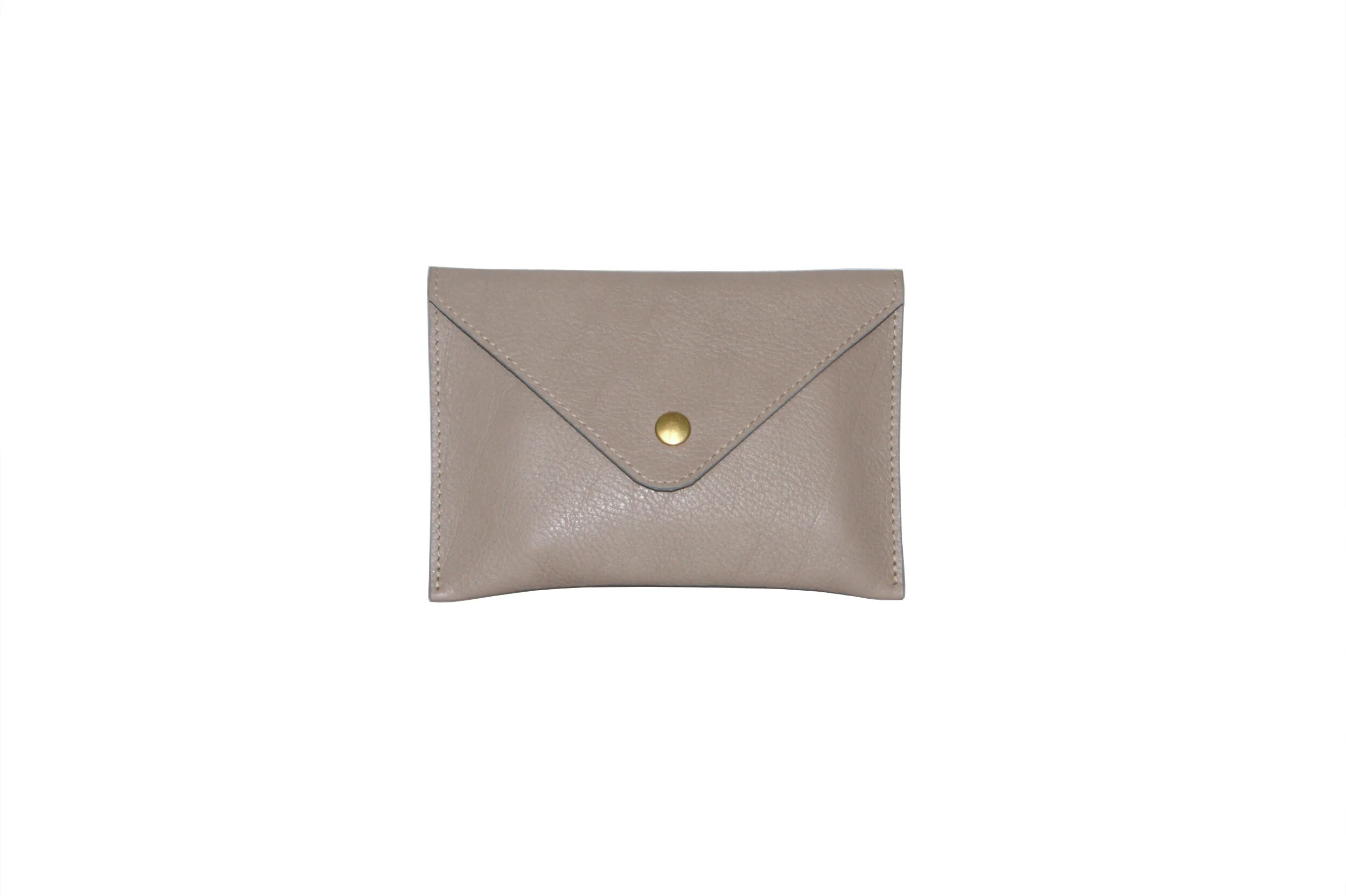 petite pochette cuir grainé taupe intérieur métallisé rose gold fermeture pression