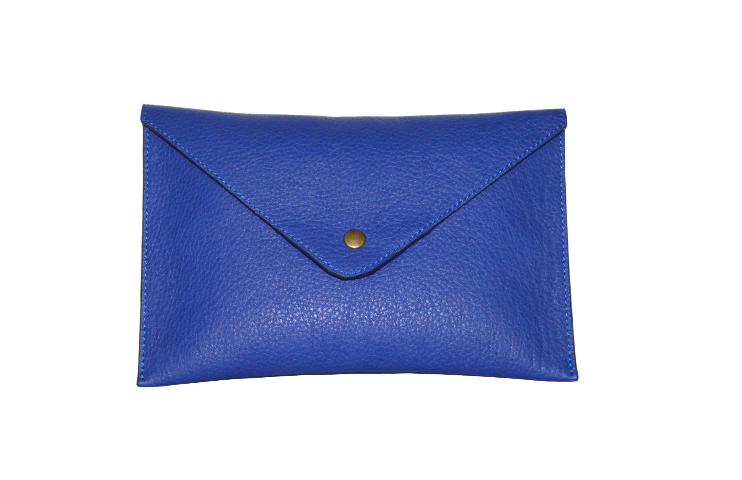 grande pochette cuir grainé bleu intérieur métallisé rose gold fermeture pression