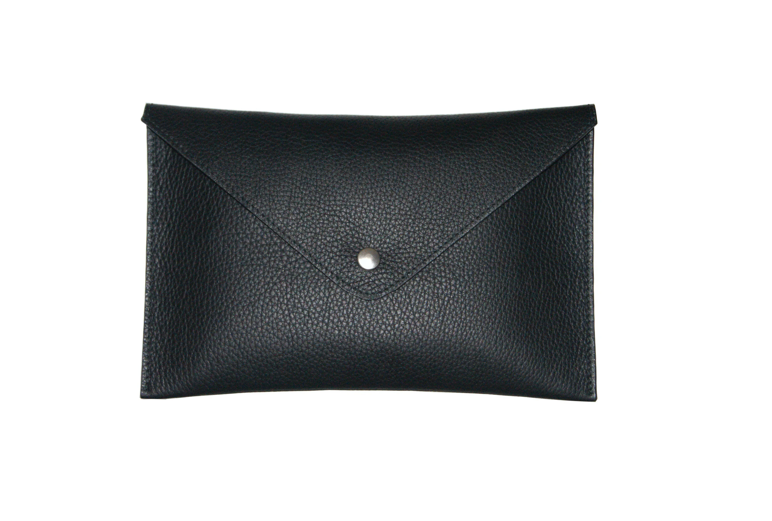 grande pochette cuir grainé noir intérieur métallisé argent fermeture pression