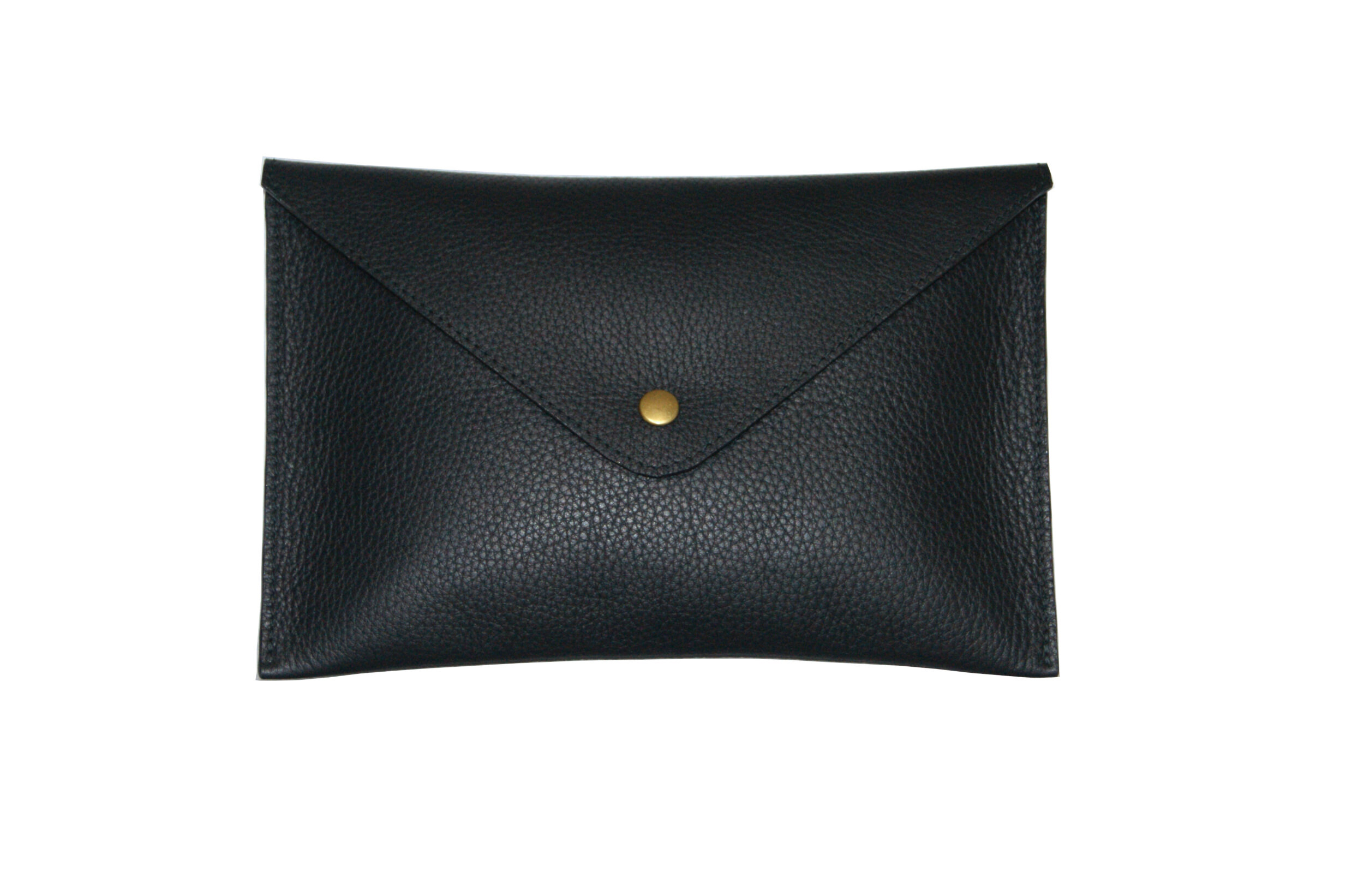 grande pochette cuir grainé noir intérieur métallisé rose gold fermeture pression