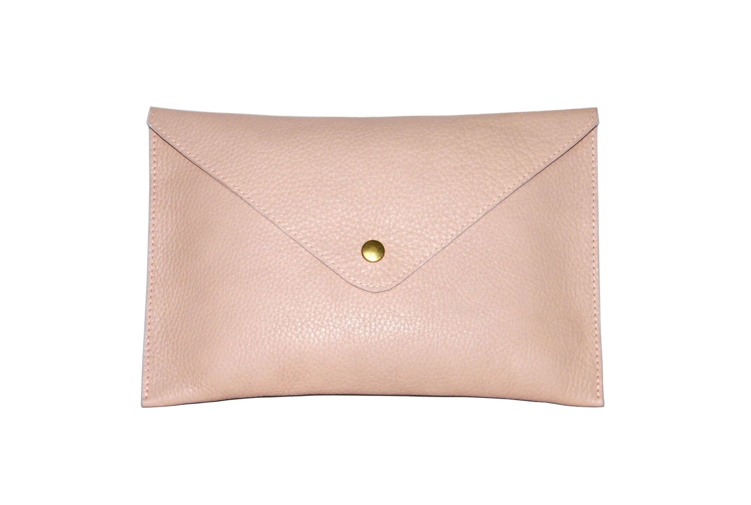 grande pochette cuir grainé rose intérieur métallisé rose gold fermeture pression