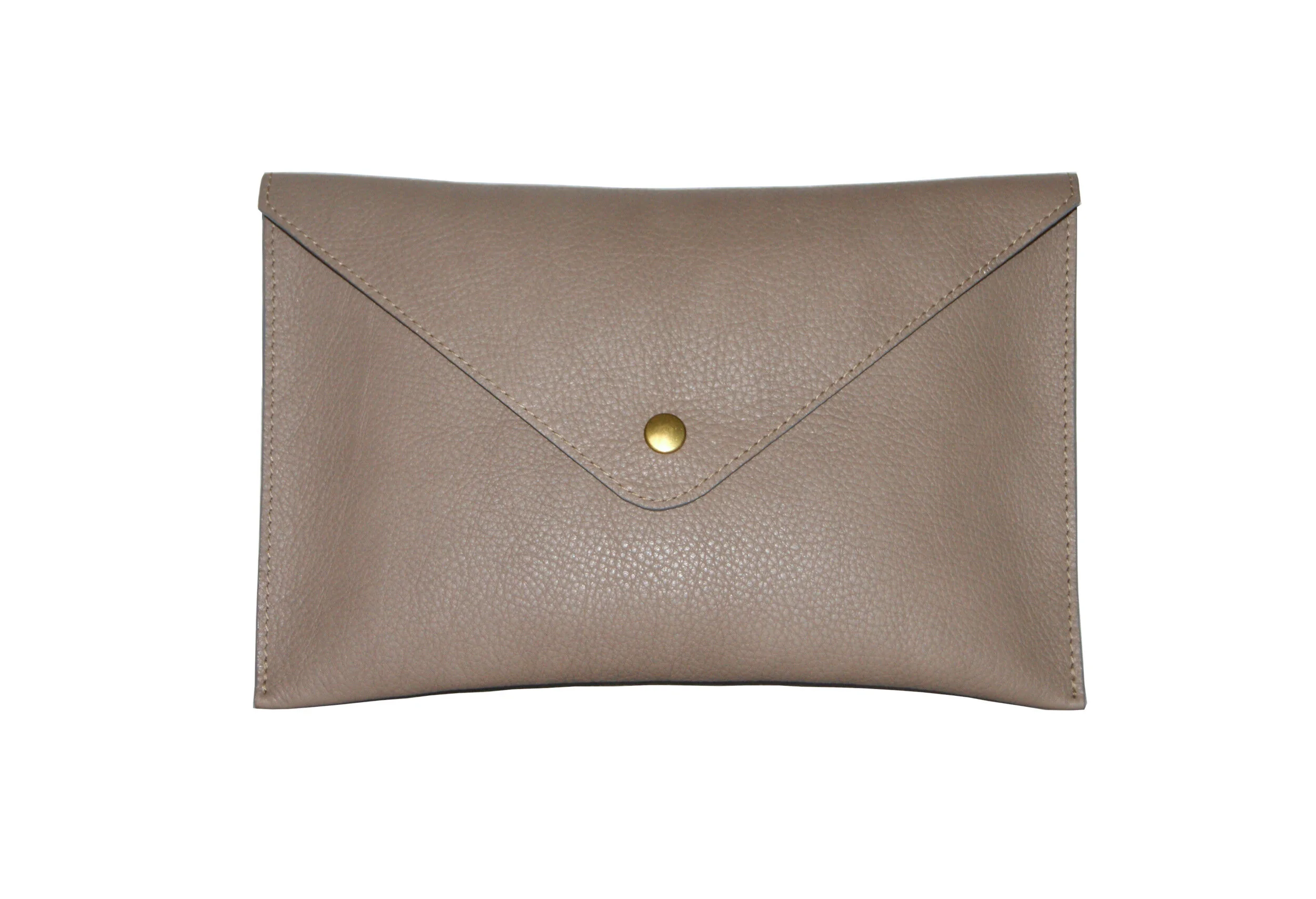 grande pochette cuir grainé taupe intérieur métallisé rose gold fermeture pression