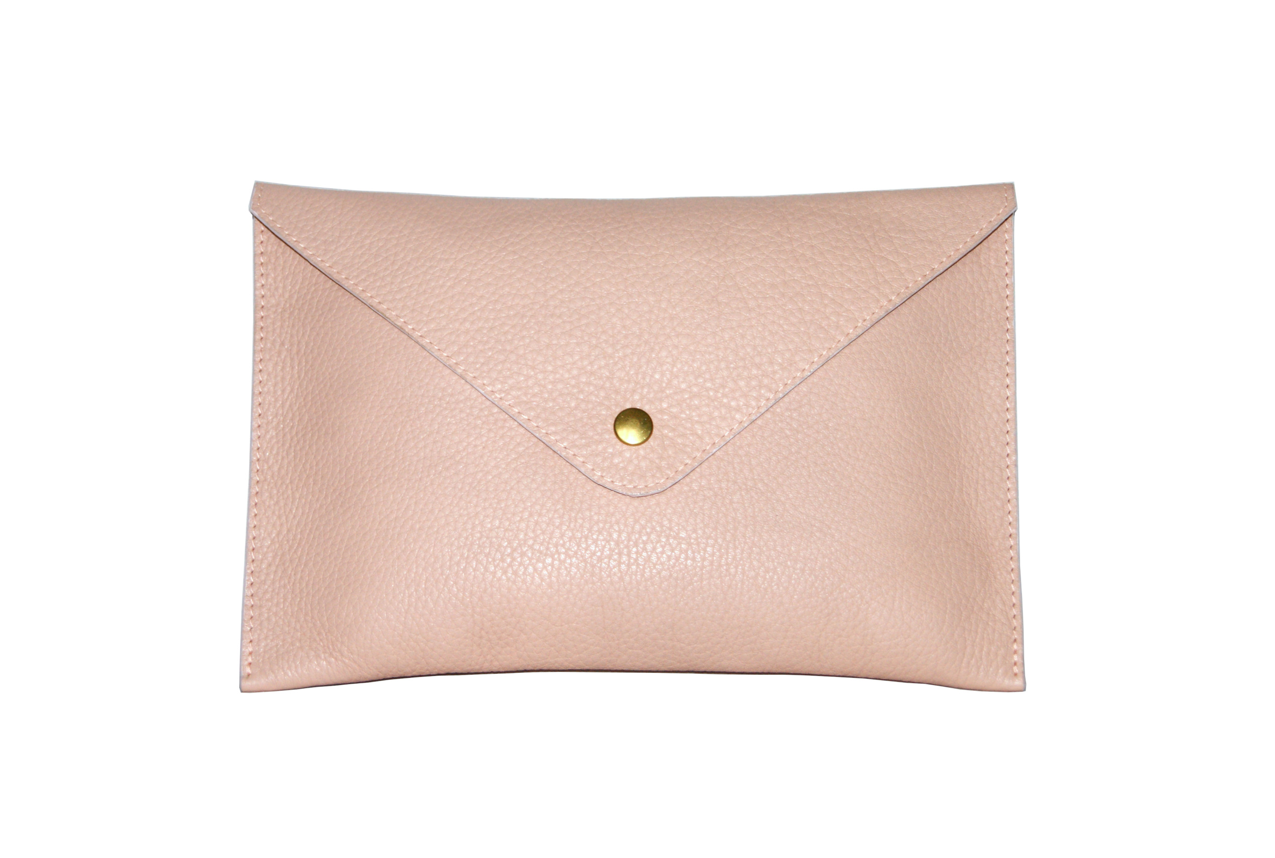 Grande pochette - Cuir grainé rose quartz intérieur cuir métallisé rose gold
