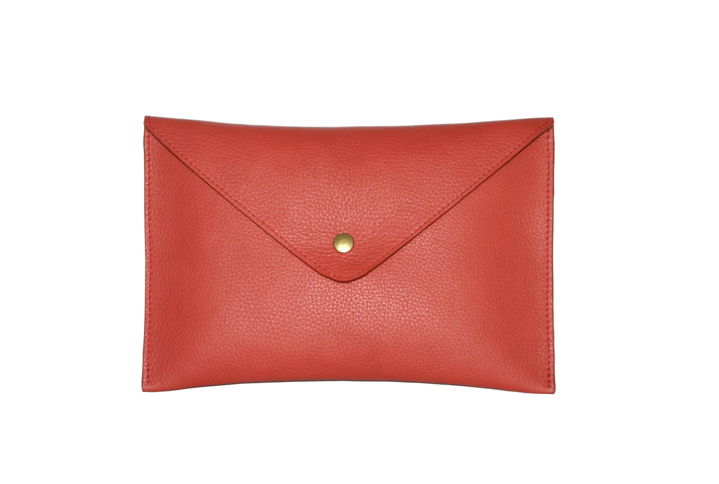 Grande pochette - Cuir grainé rouille intérieur cuir métallisé rose gold