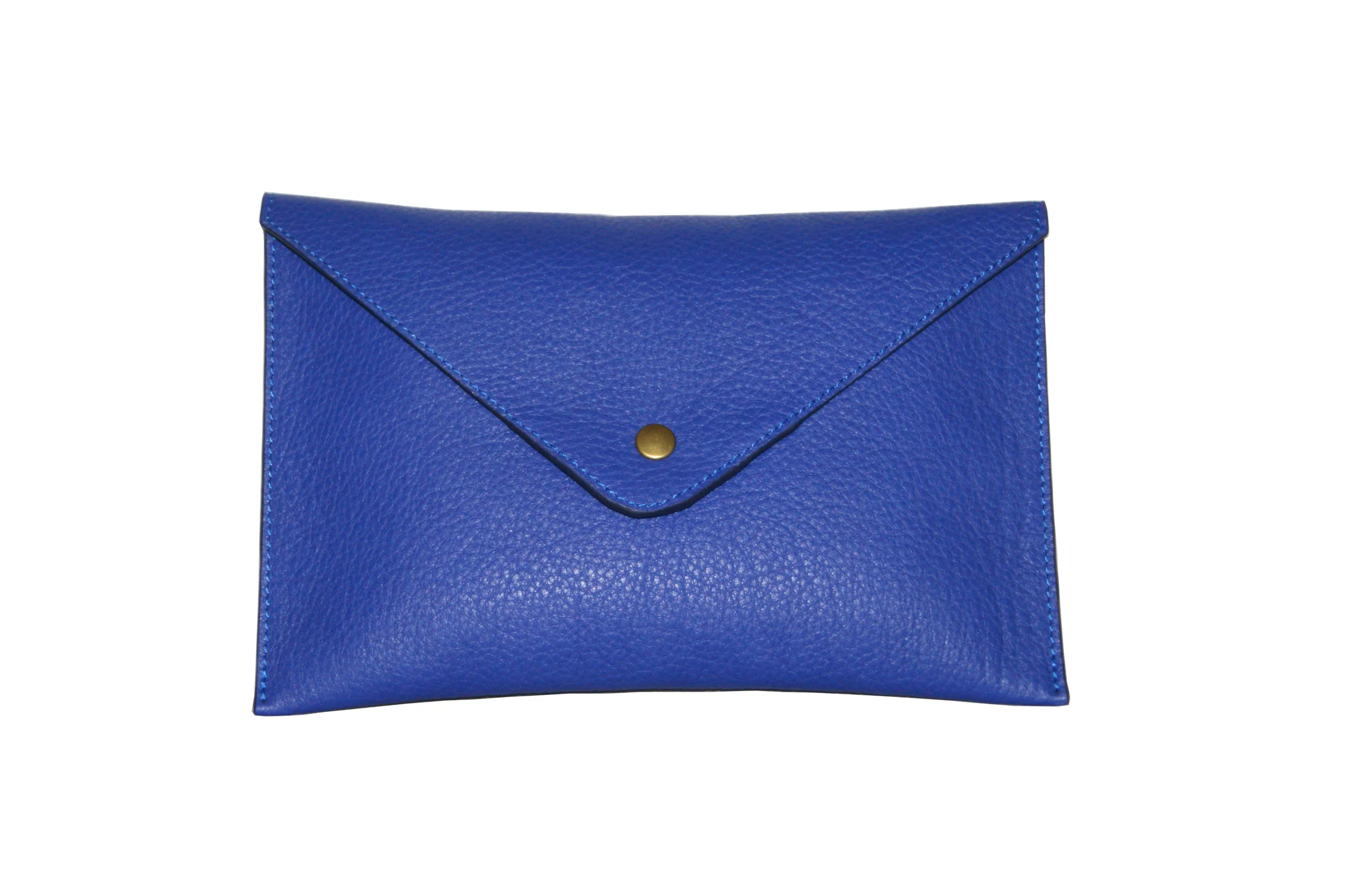 Grande pochette - Cuir grainé bleu cobalt intérieur cuir métallisé rose gold