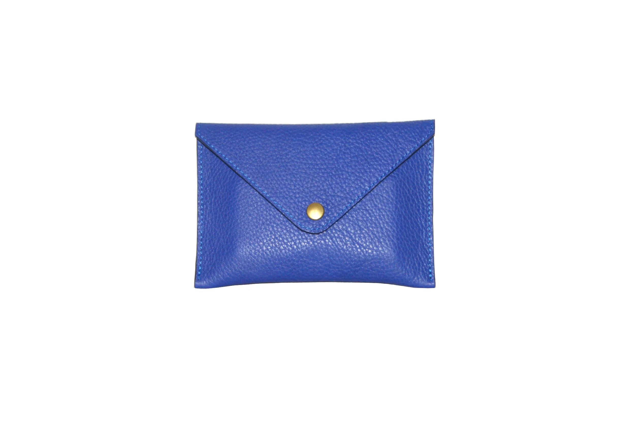 Petite pochette - Cuir grainé bleu cobalt intérieur cuir métallisé rose gold
