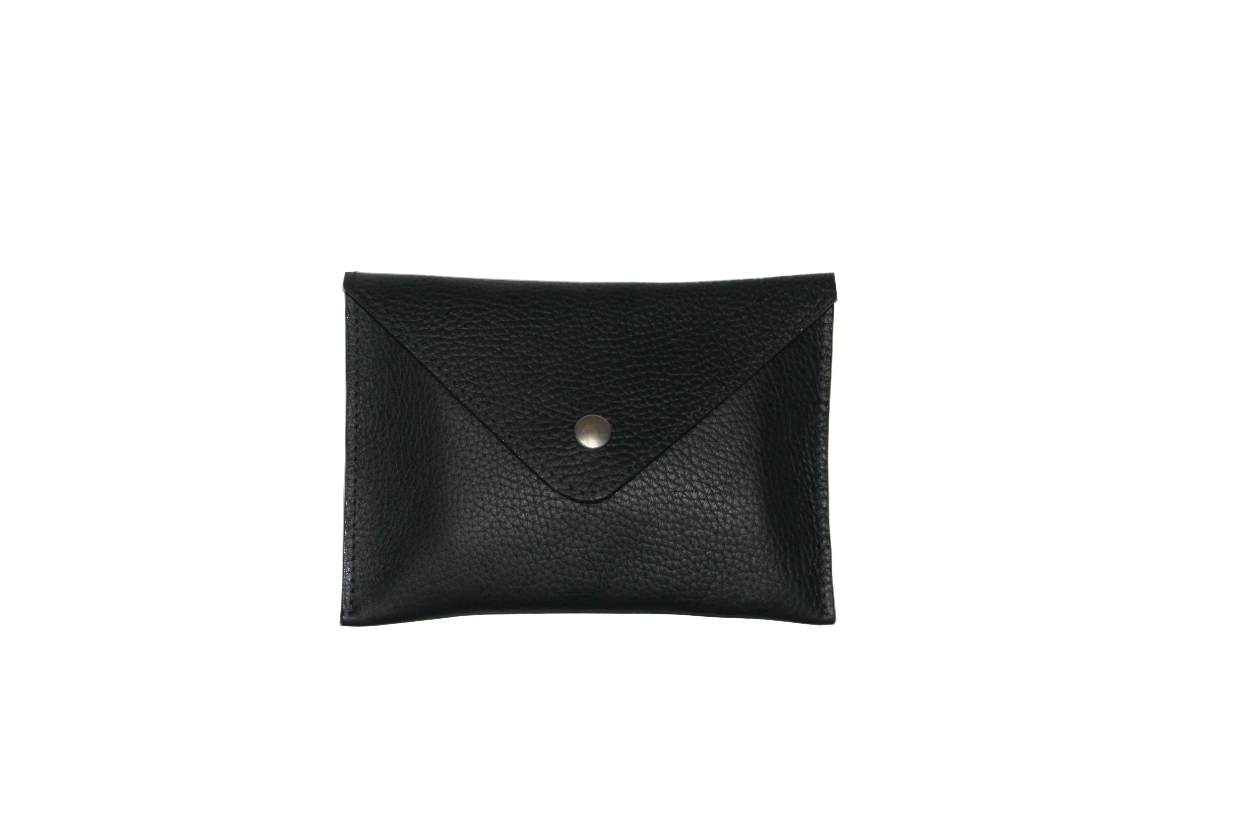 Petite pochette - Cuir grainé noir intérieur cuir métallisé argent