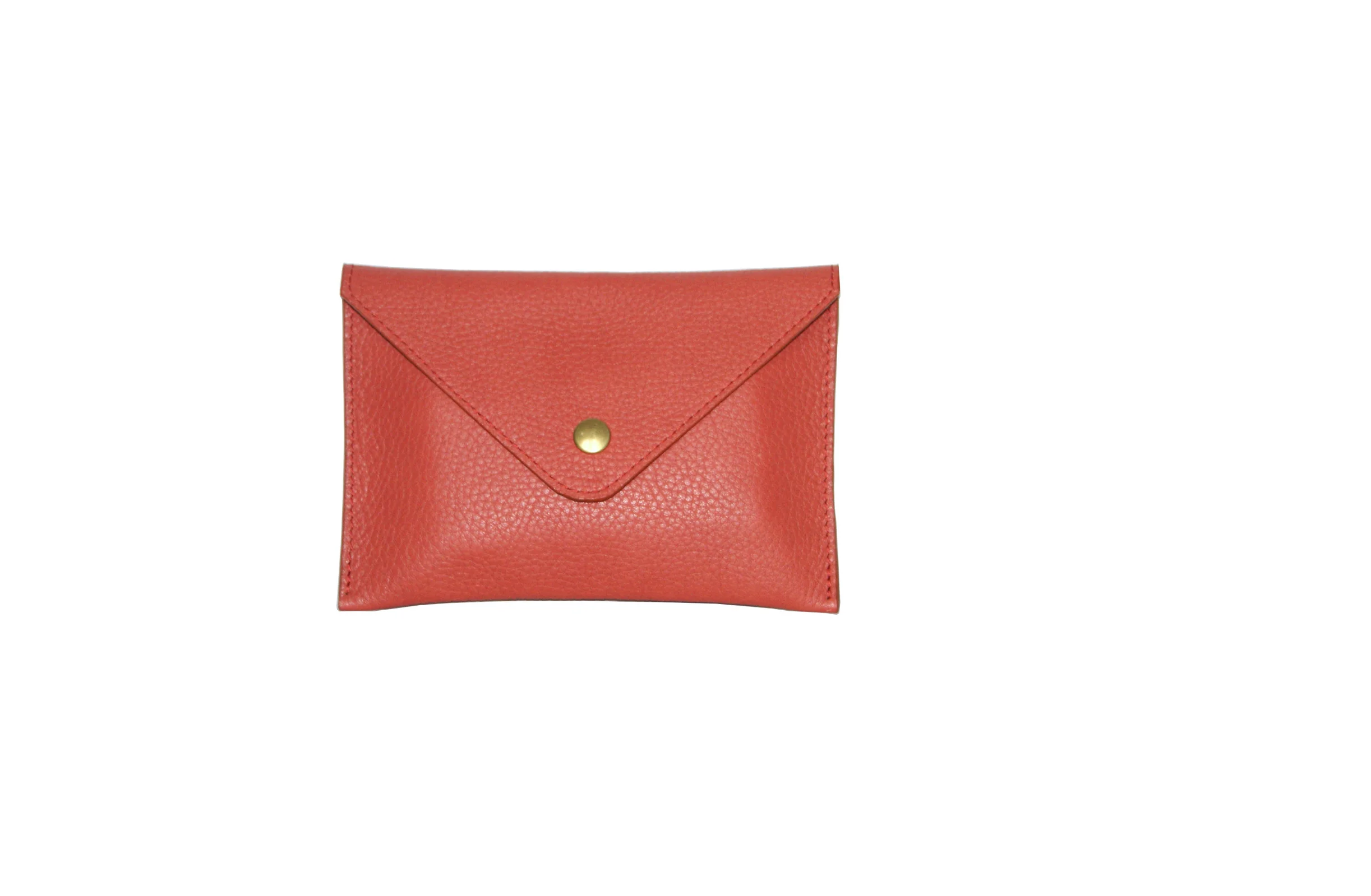 Petite pochette - Cuir grainé rouille intérieur cuir métallisé rose gold