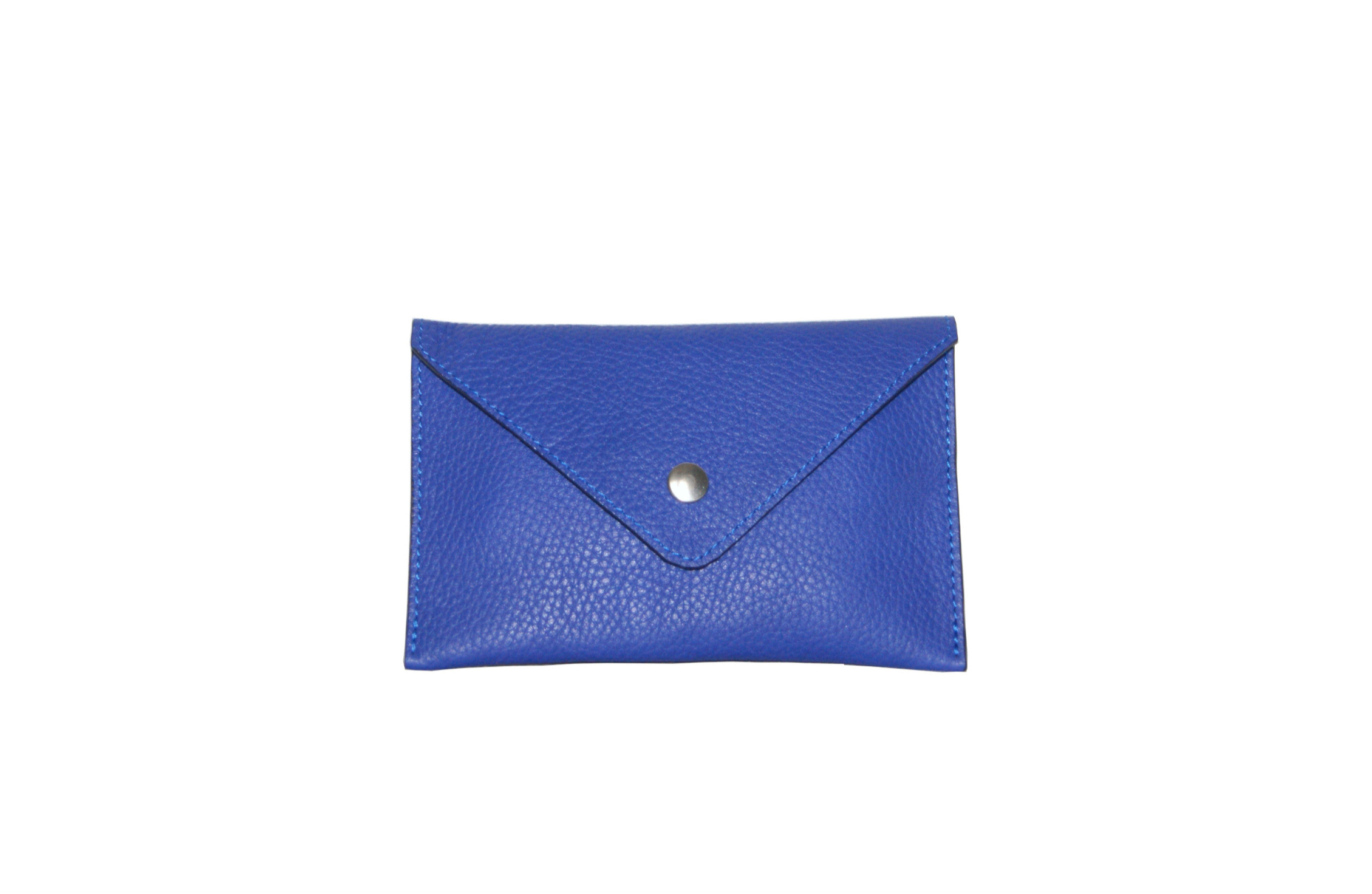 Petite pochette - Cuir grainé bleu cobalt intérieur cuir métallisé argent