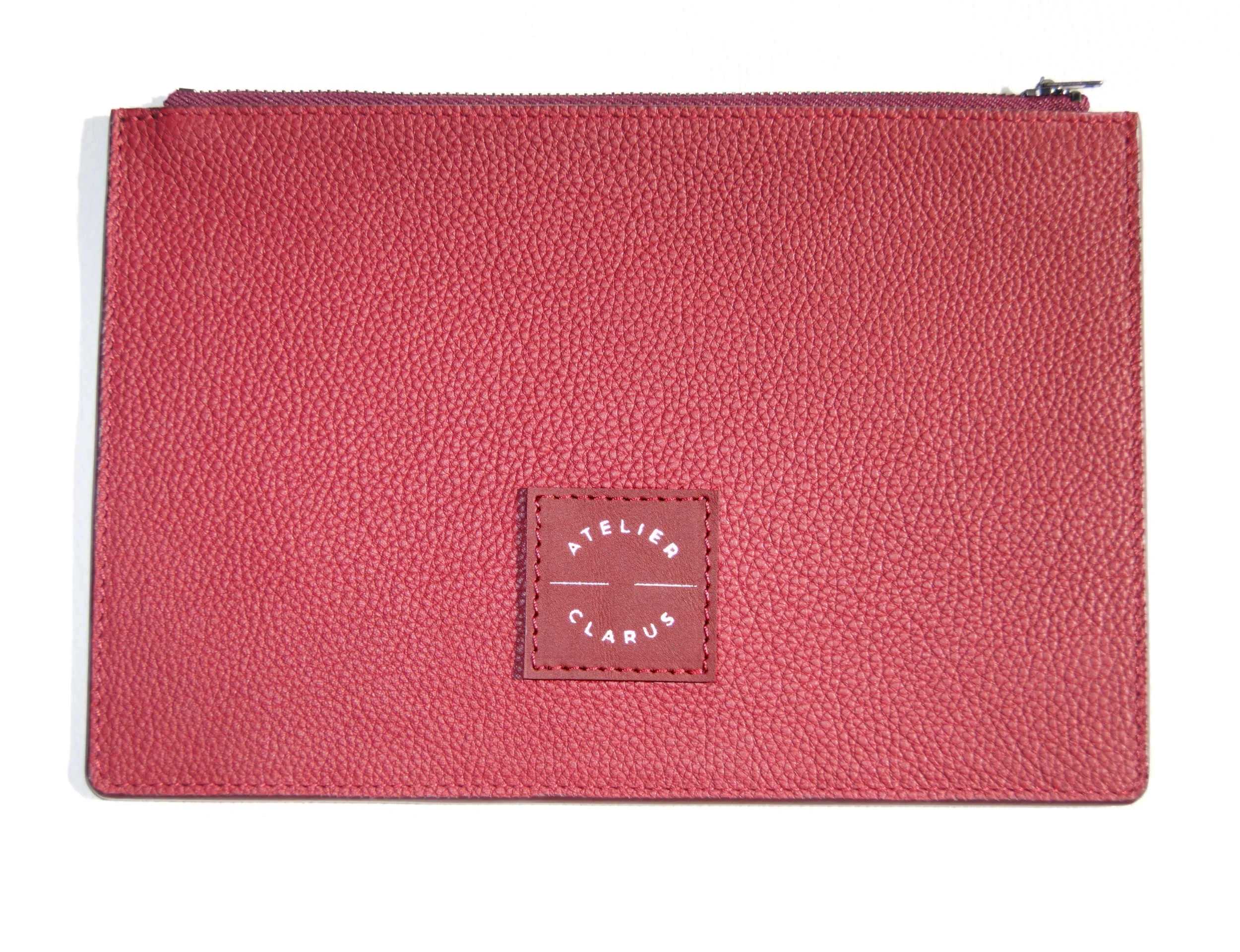 Création française sac sur mesure grand cabas cuir grainé bordeaux pochette assortie