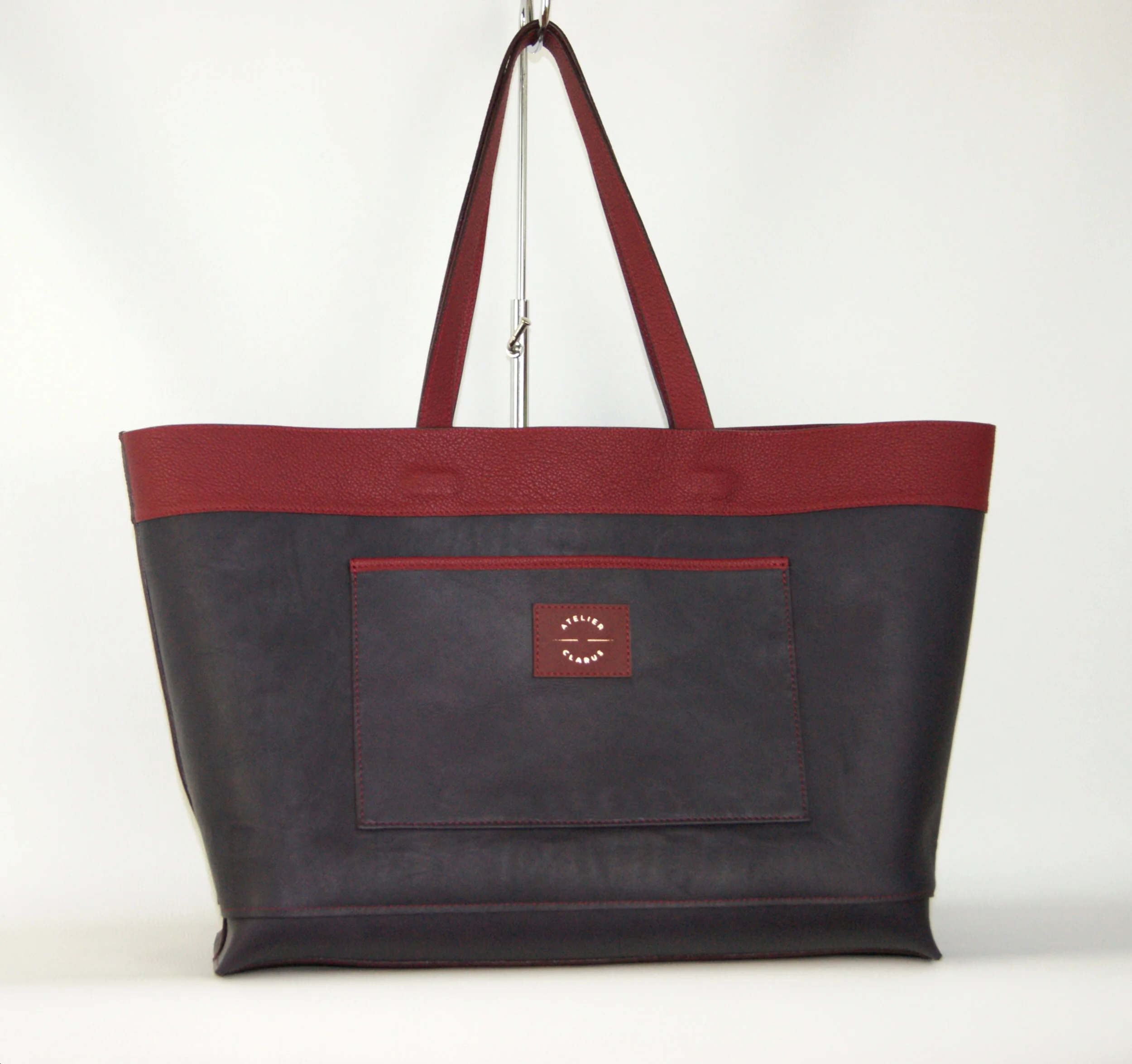 Création française sac sur mesure grand cabas cuir grainé rouille