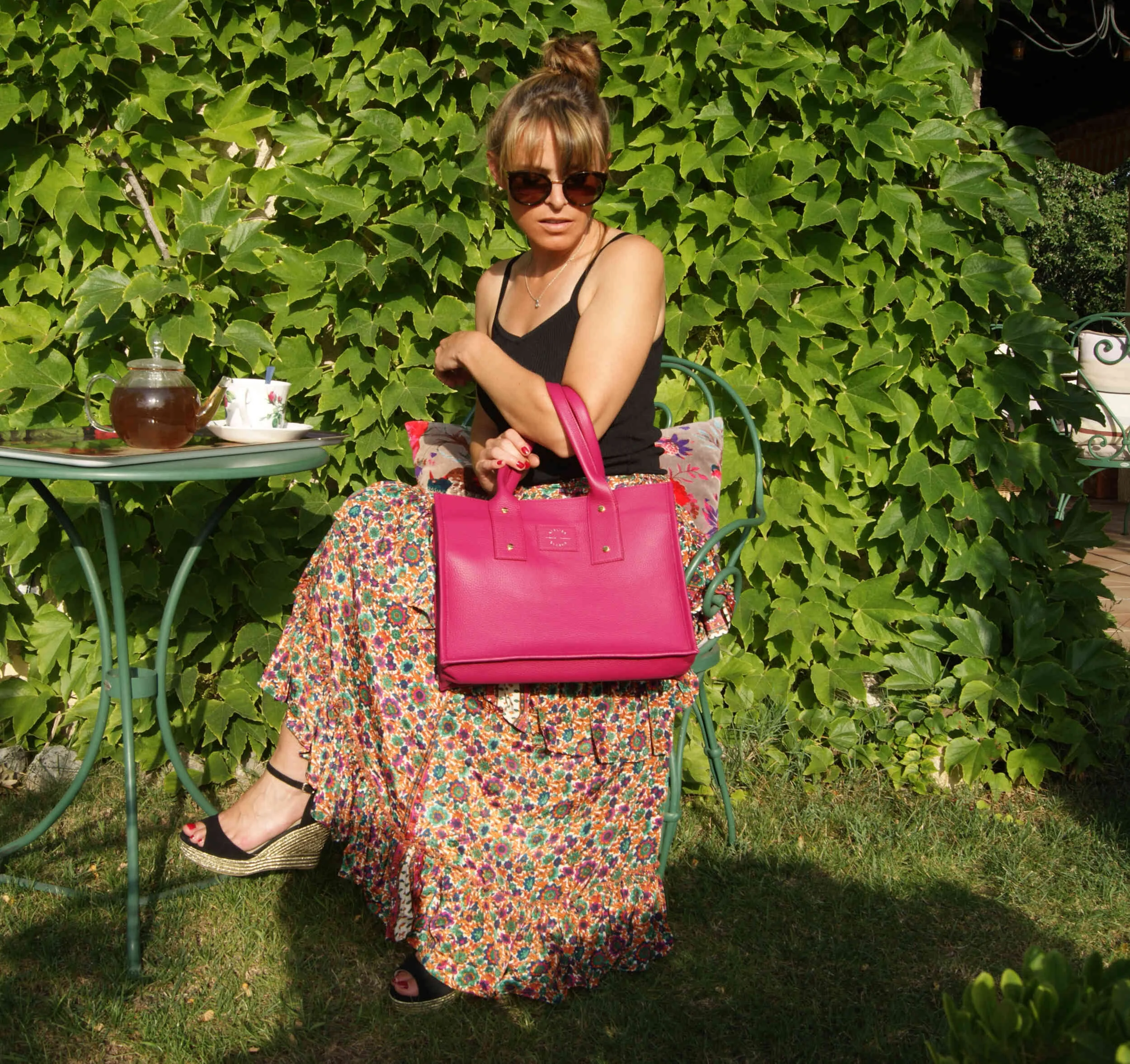 Création française sac sur mesure petit cabas cuir grainé français fuschia bougainvillier (copie)