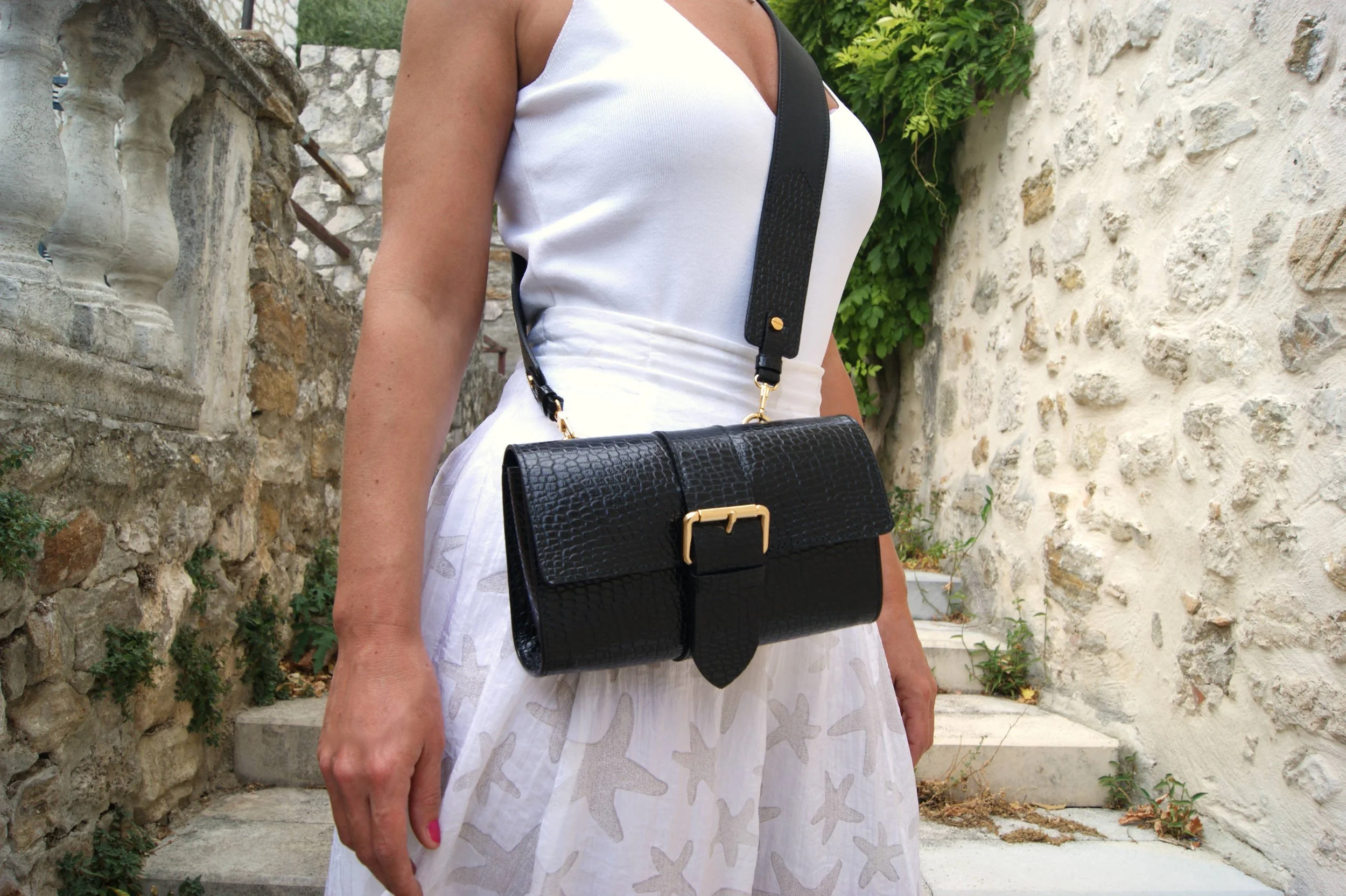 Sac "Tout Mini" Cuir noir façon croco modèle medium