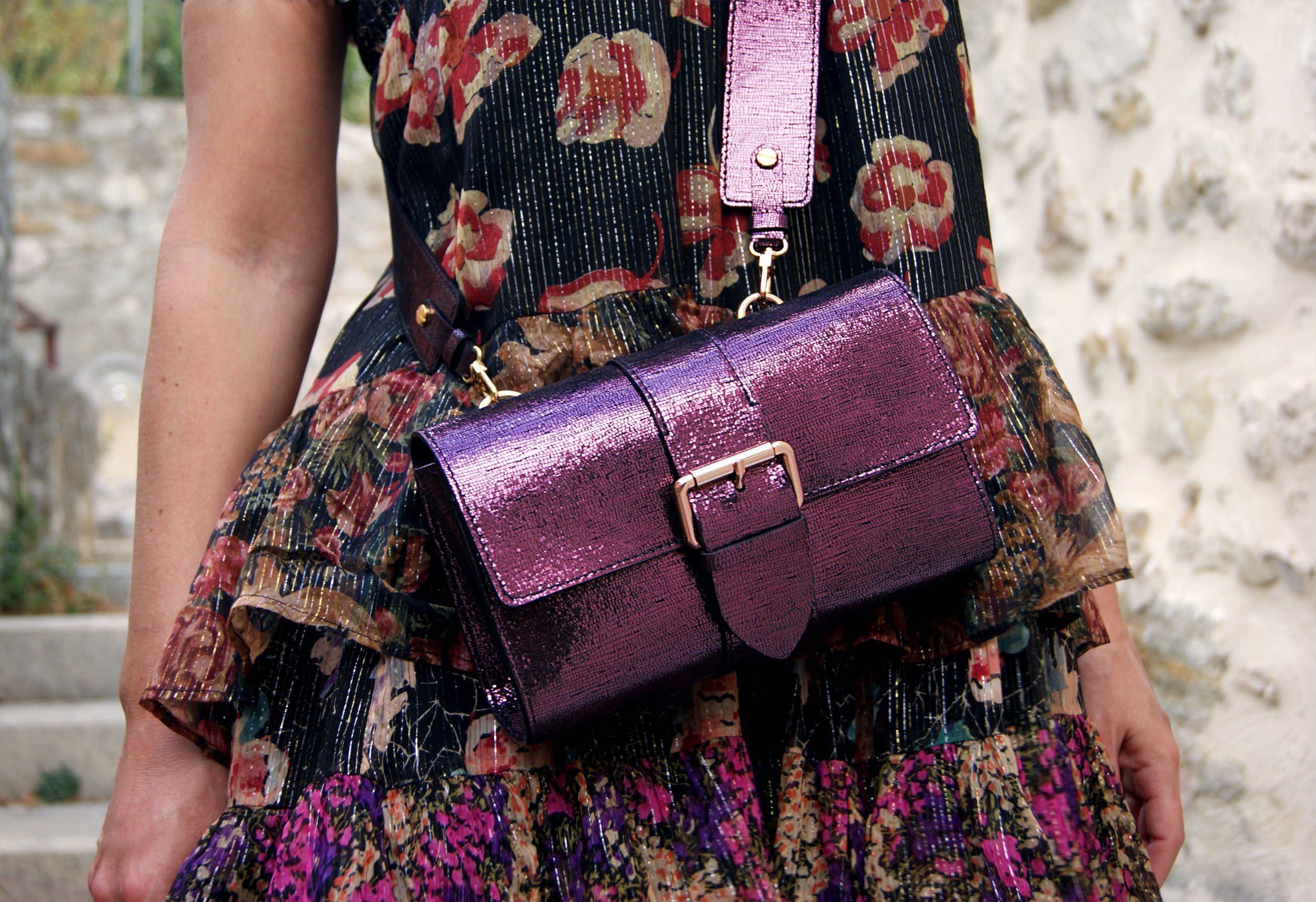 Sac "Tout Mini" Cuir lamé prune modèle medium