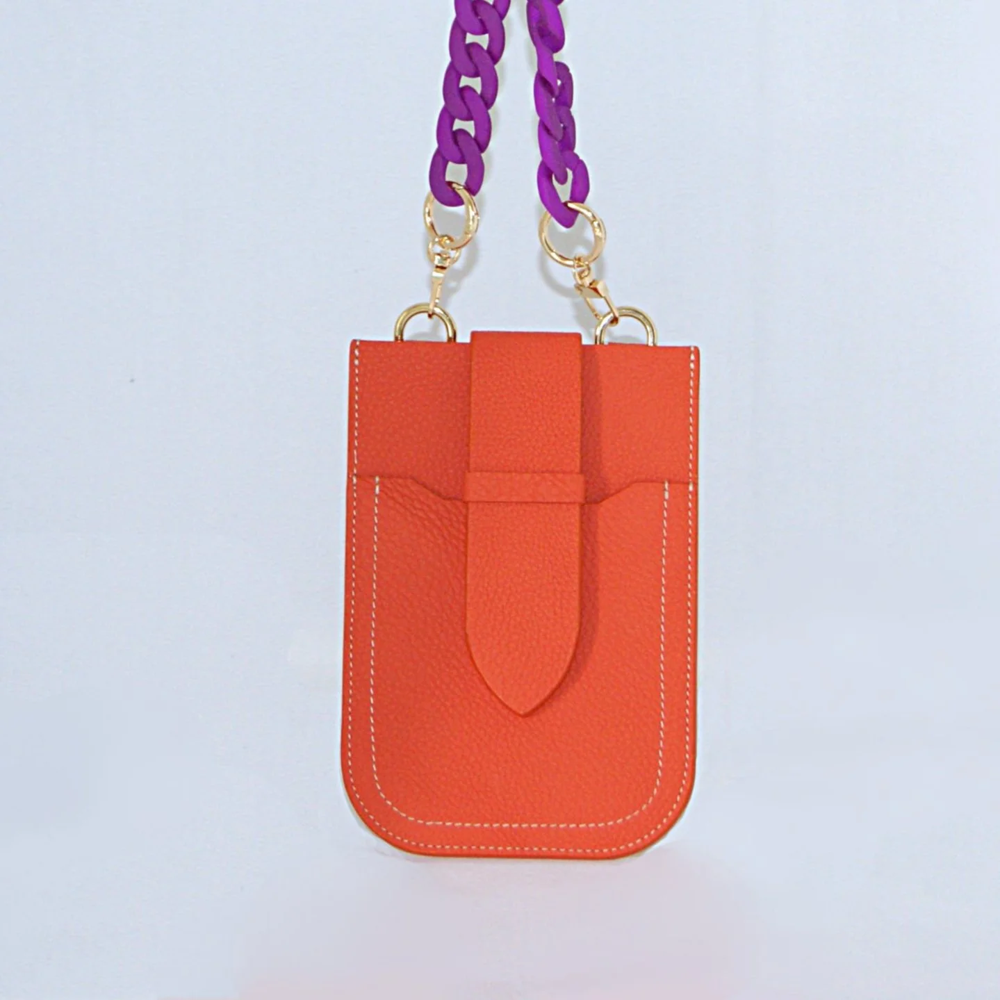 Pochette "Main Libre" cuir grainé orange pour téléphone