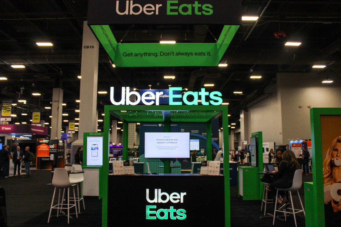 Another view of the modular trade show booth for Uber Eats