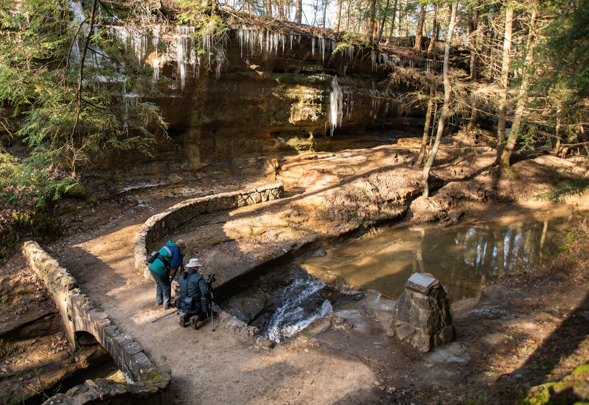  Jane Palmer (Left) and Craig McCord attempt to take long exposures of The Devils Bathtub waterfall located at Hocking Hills State Park, in Hocking Hills, Ohio on Tuesday, February26, 2019. Palmer and McCord are both wildlife photographers located in