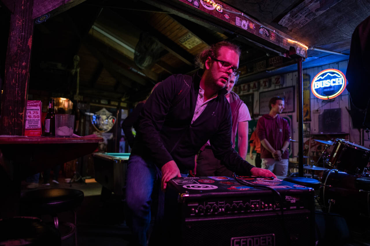  Frick moves amplifiers on stage to prepare for The Battle of the Bands organized by The business fraternity PI SIGMA EPSILON at The Smiling Skull, on Thursday, November 21, 2019.  