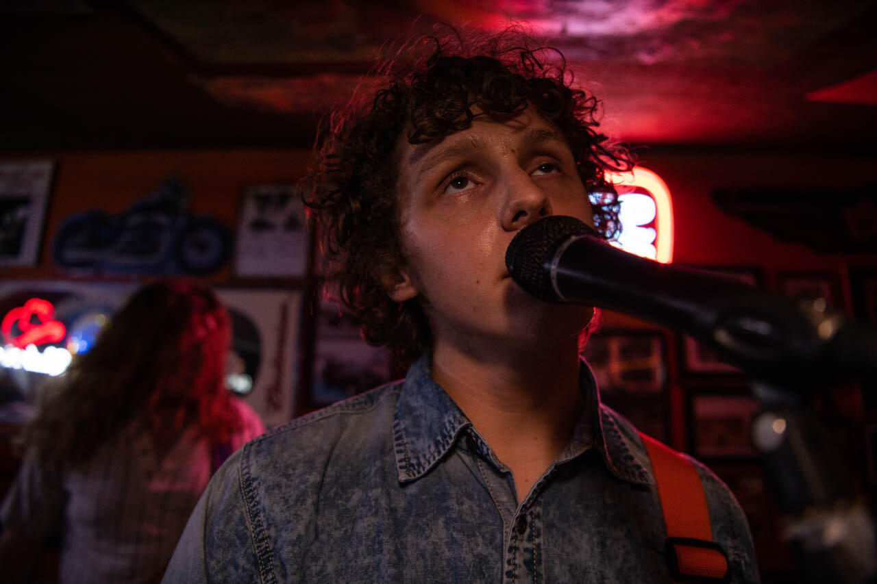  Carson Dunlap, Lead Guitar and Vocals for Gorilla Party sings for the audience at The Smiling Skull on Thursday, November 21, 2019. 