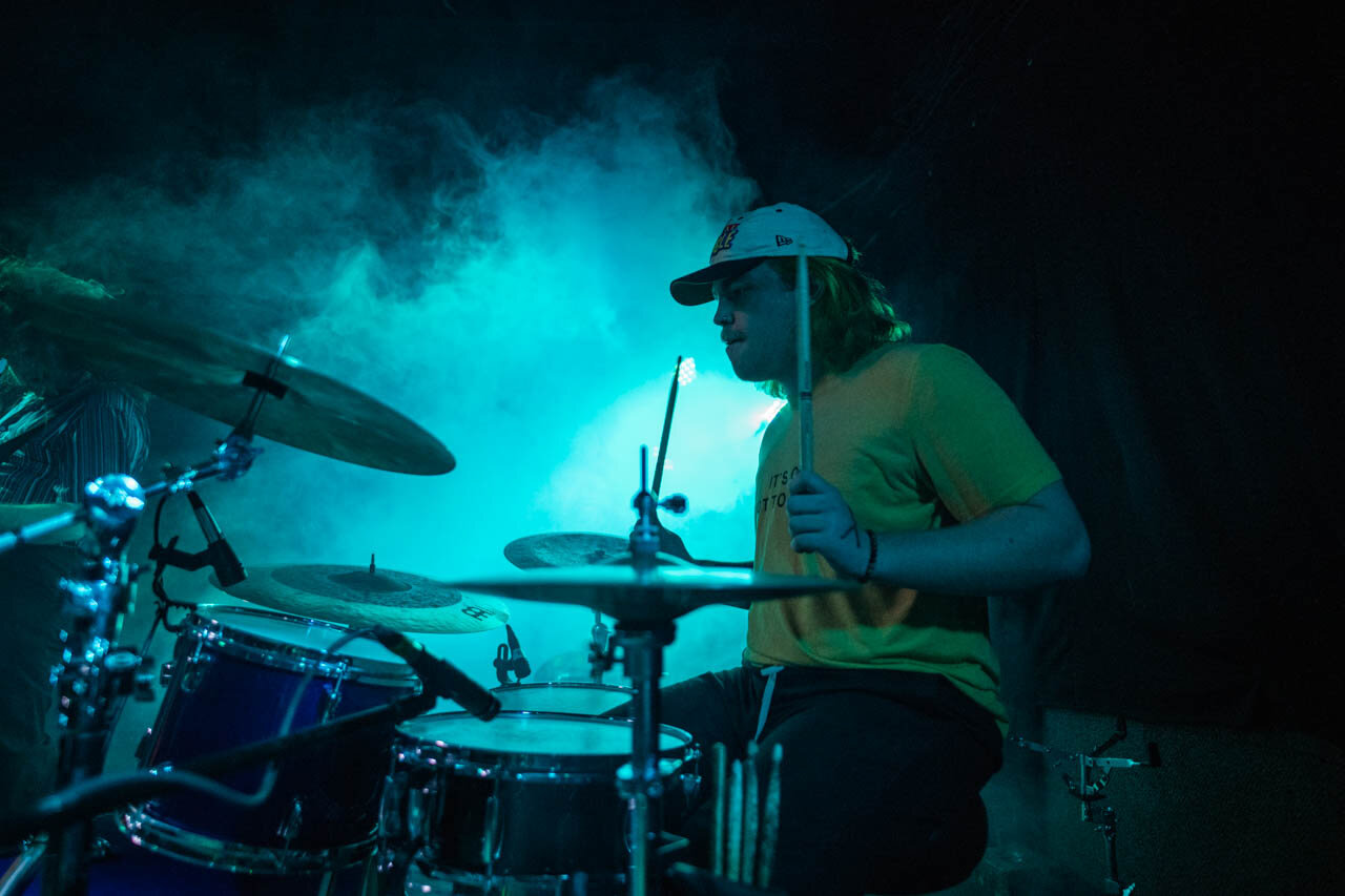  Tyler Tompkins of Gorilla Party plays drums during the bands set at The Summit in Columbus, Ohio.  