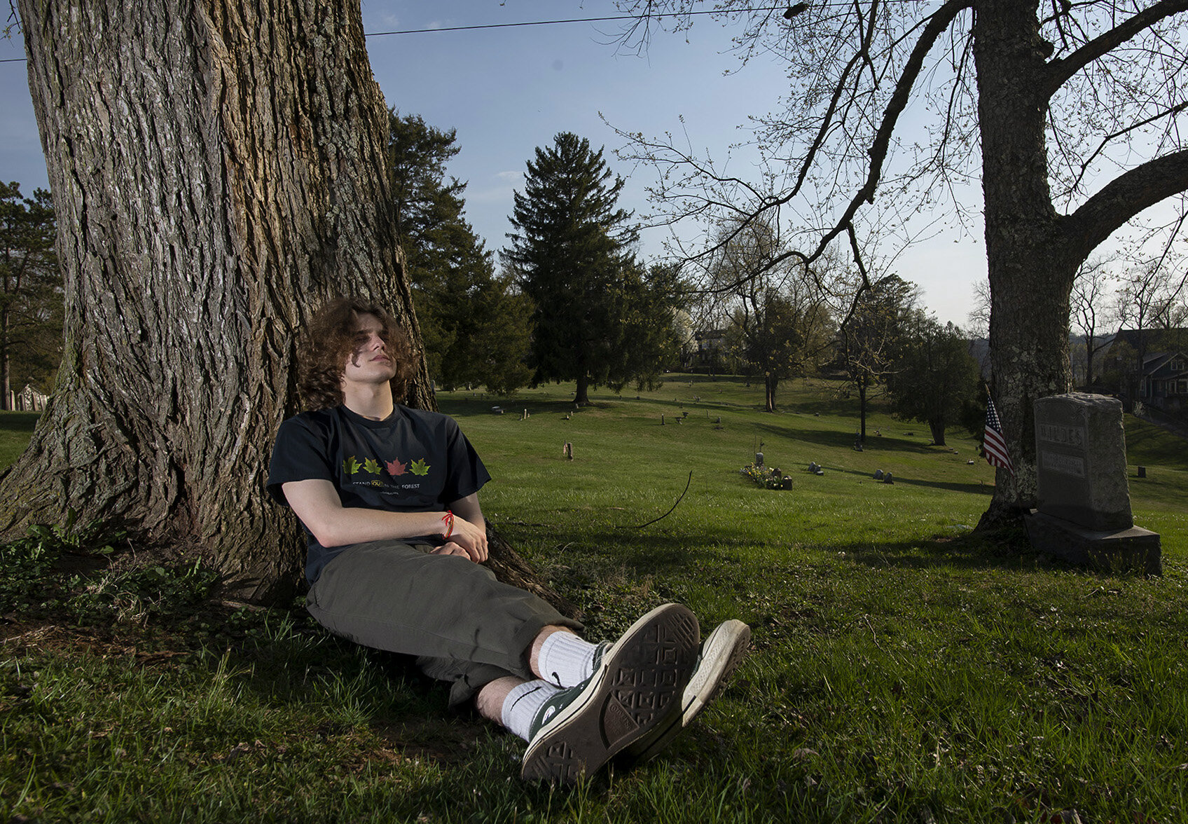  Keane Morris poses for a portrait under a tree at The West State Cemetary, in Athens, Ohio, on 6 April 2021.  