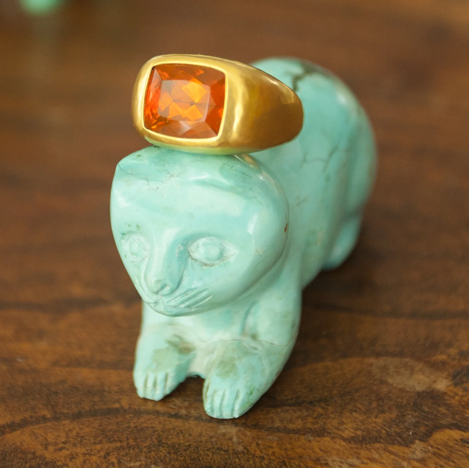 22k Gold Faceted Fire Opal Mens Ring