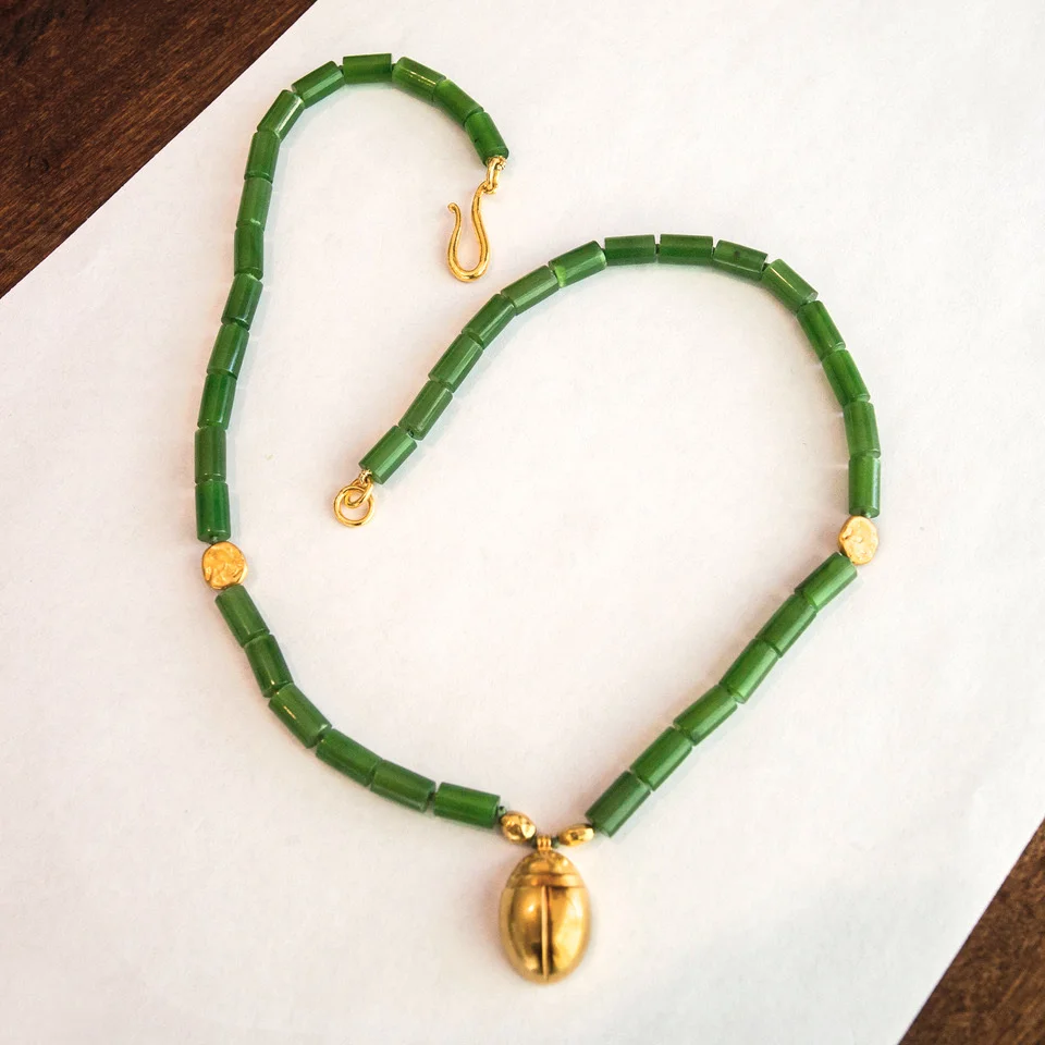 22k Gold Scarab Jade Necklace