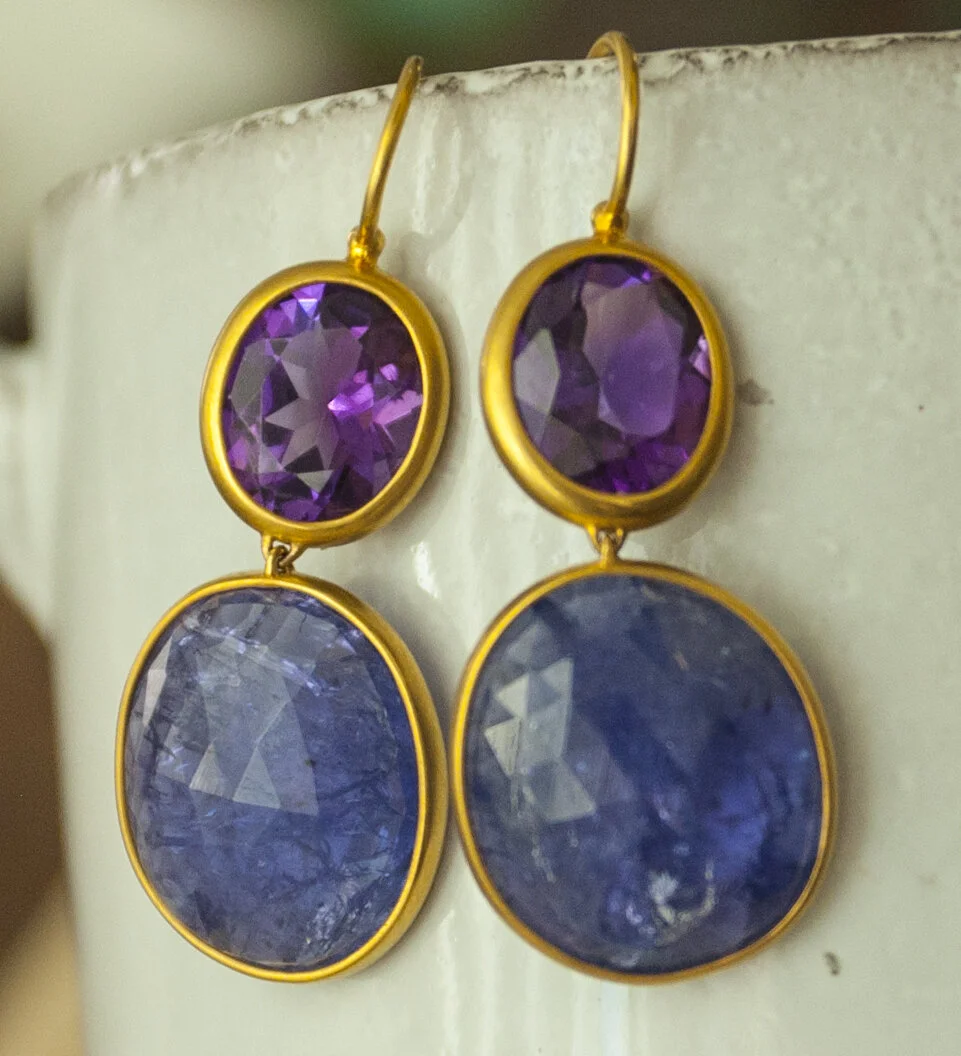 Double drop Tanzanite and Amethyst Earrings