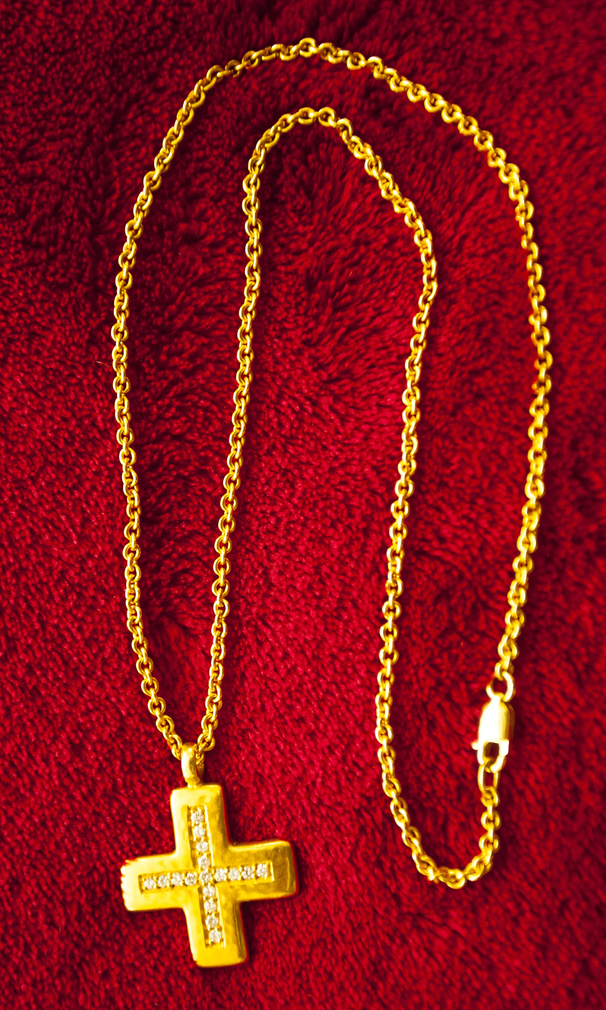 22k Gold necklace with Pave Diamond Maltese Cross Pendant