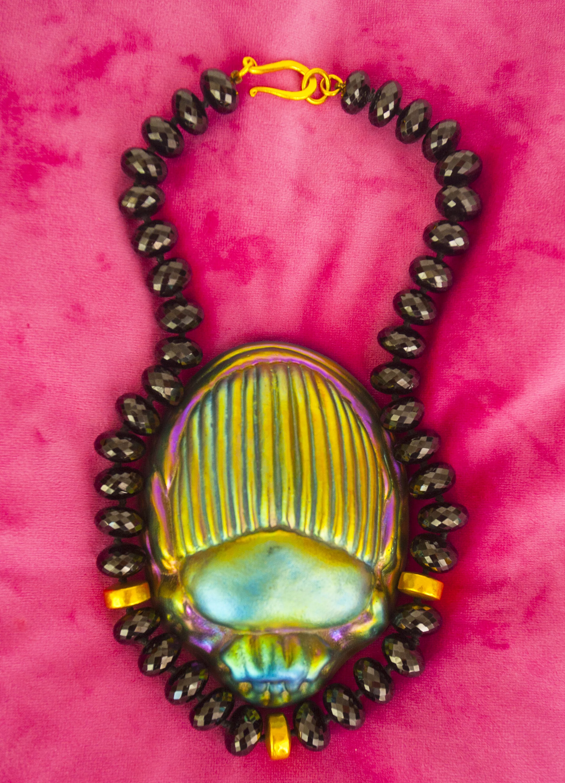 Black Spinel Necklace with 22k Gold Rondels