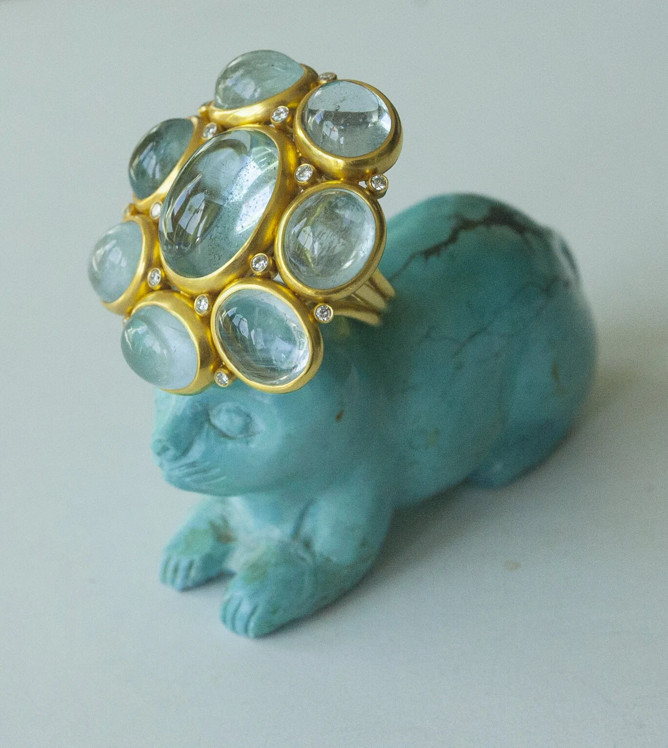22k Gold Aquamarine Cluster Ring with Diamonds 