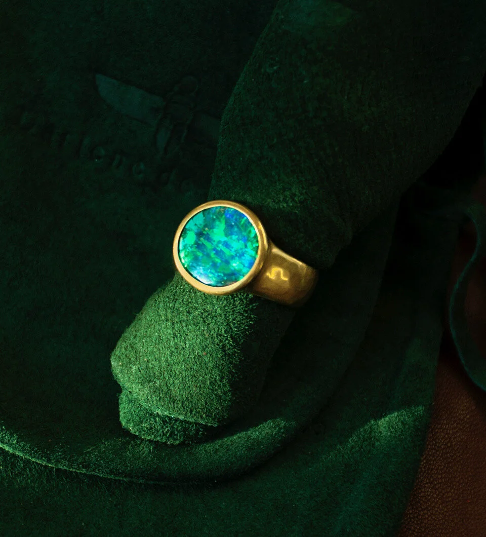 Mens 22K Gold Boulder Opal Ring 