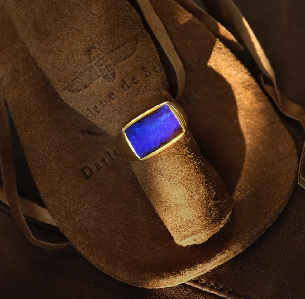 Mens 22k Gold Blue Boulder Opal Ring 