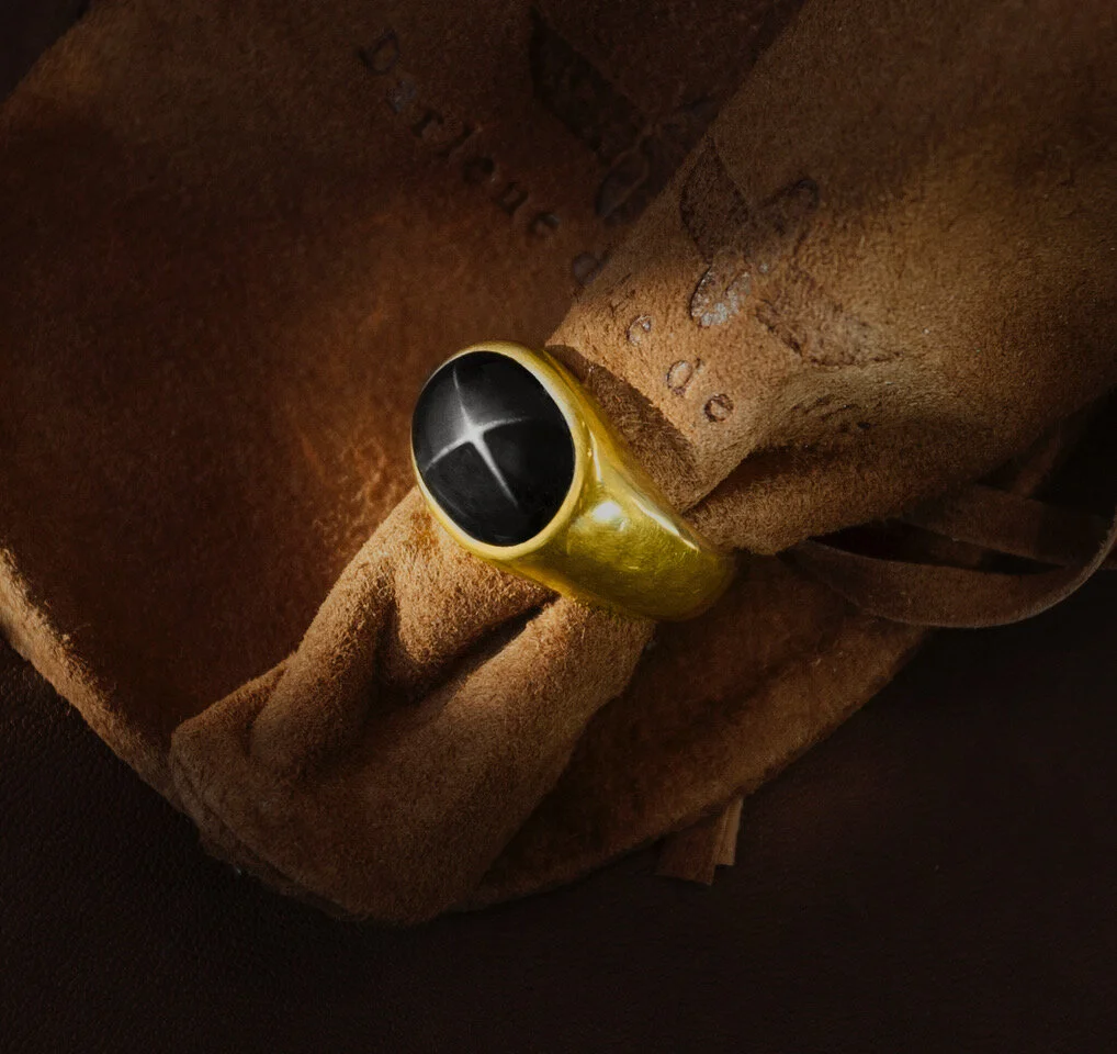 Mens 22k Gold Star Diopside Ring 