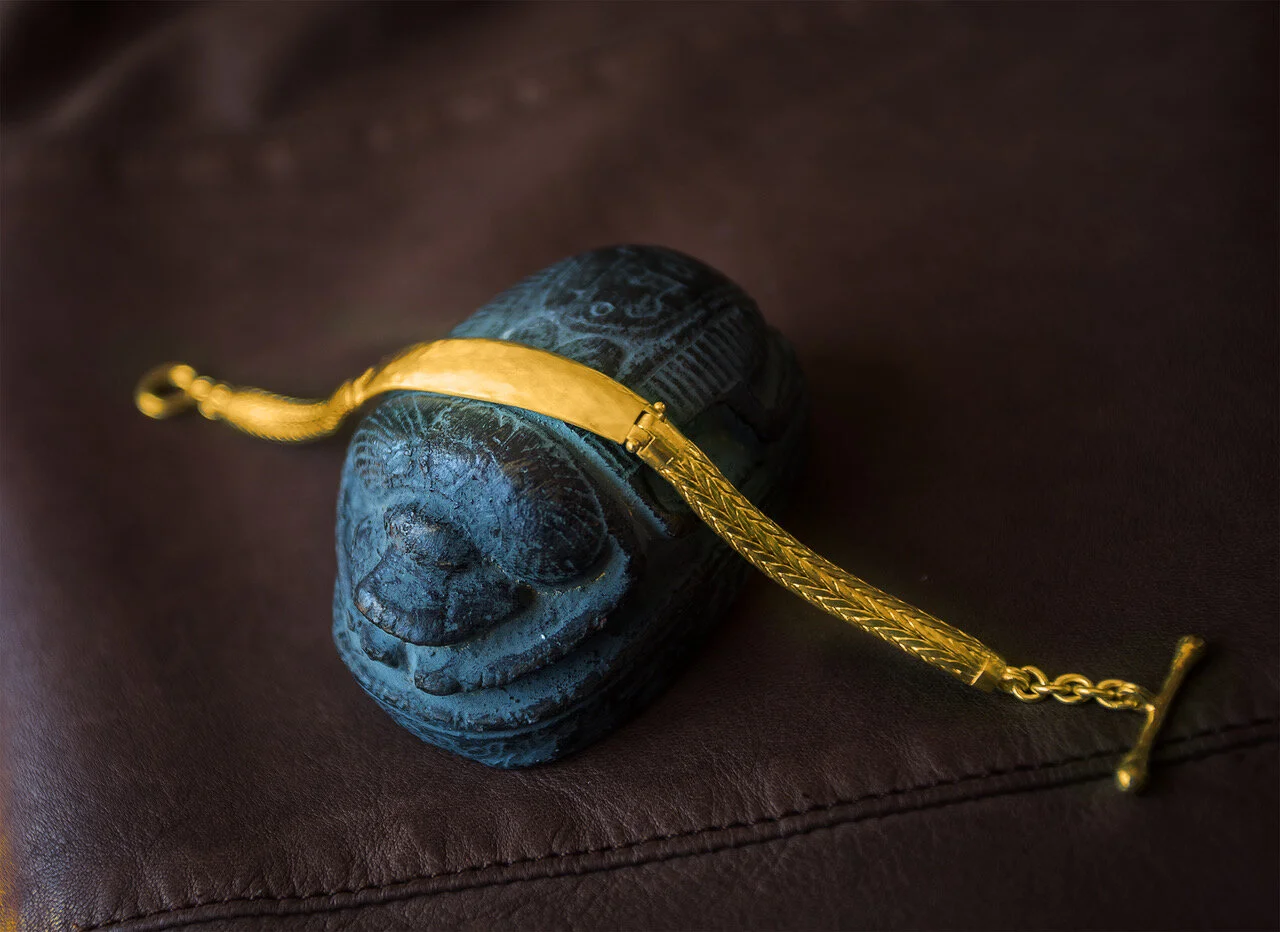 Mens 22K Gold ID Bracelet with 24k Gold Braid