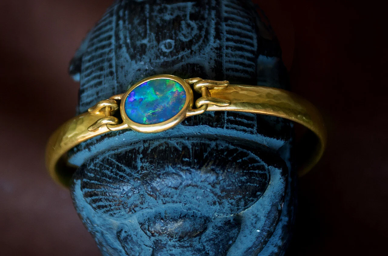 Mens 22k Gold Nomad Bracelet with Black Opal 