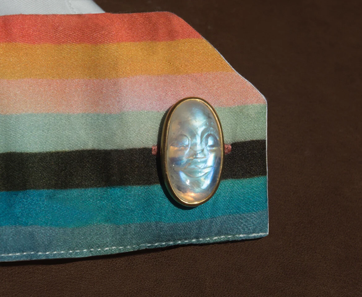 Mens 22K Rainbow Moonstone Face Cufflinks 