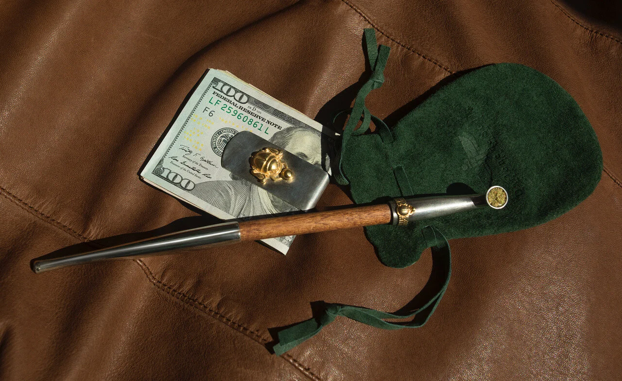 Darlene De Sedle Sterling Silver and 22k Gold Money Clip and Sterling Silver and 22k Gold Scarab Pipe 